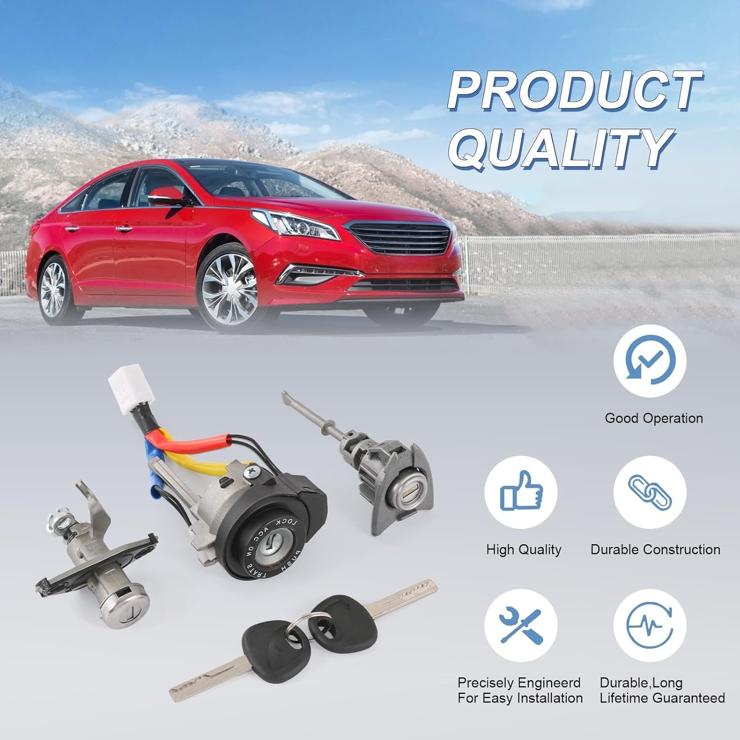 Full Lock Cylinder Set Key Ignition Start Barrel Compatible with 2009-2014 Hyund