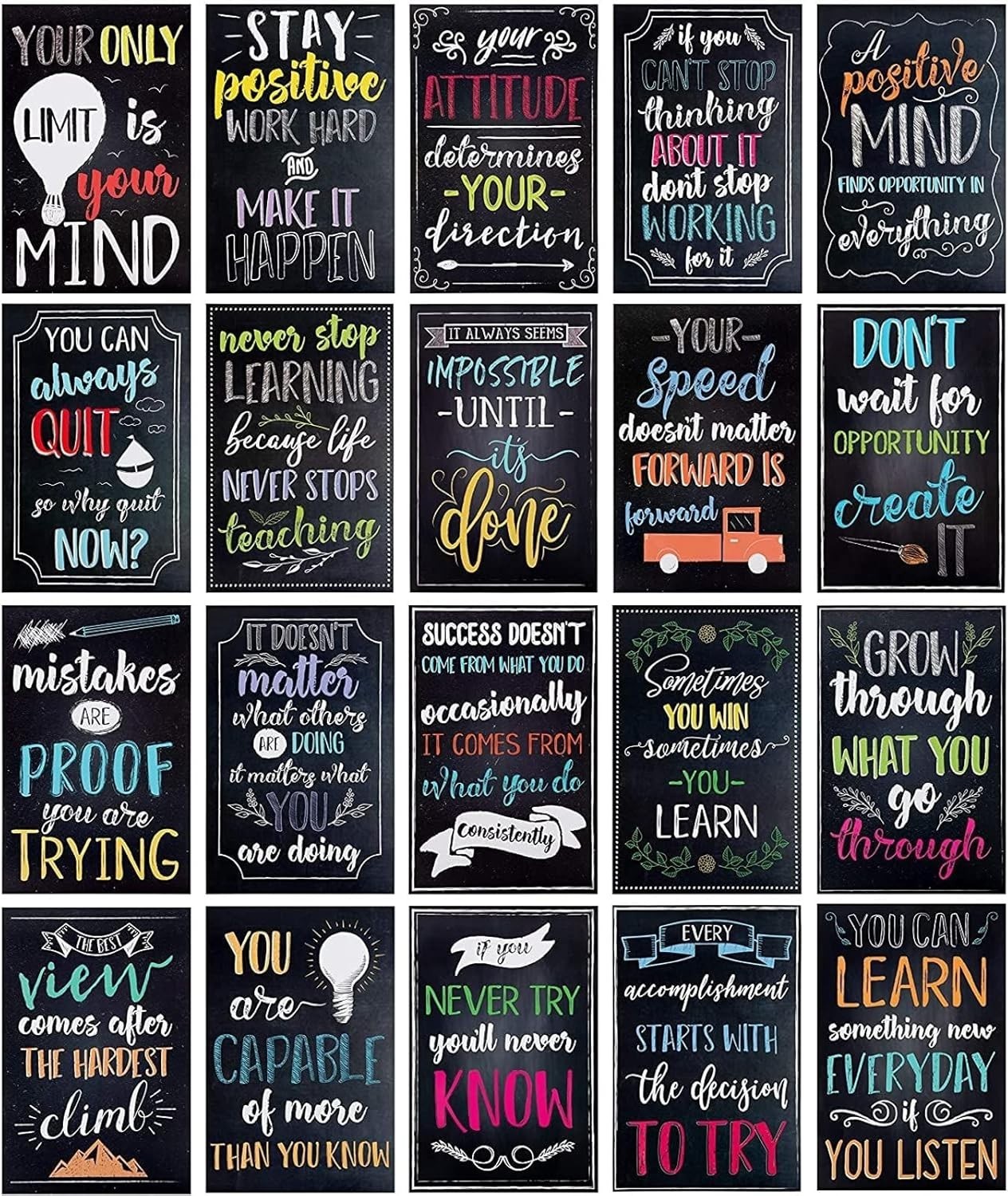 20-Pack 13×19 Inch Motivational Classroom Posters Chalkboard Style Wall Decor