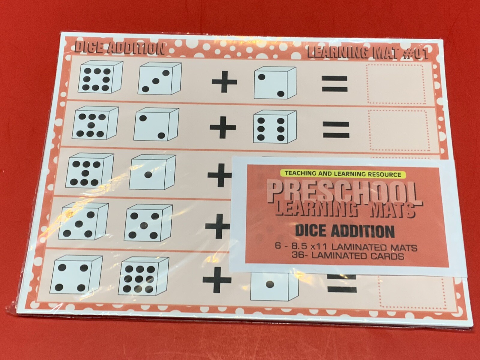 Dice Addition – Set of 6 Learning Mats / Cards – Laminated Activity