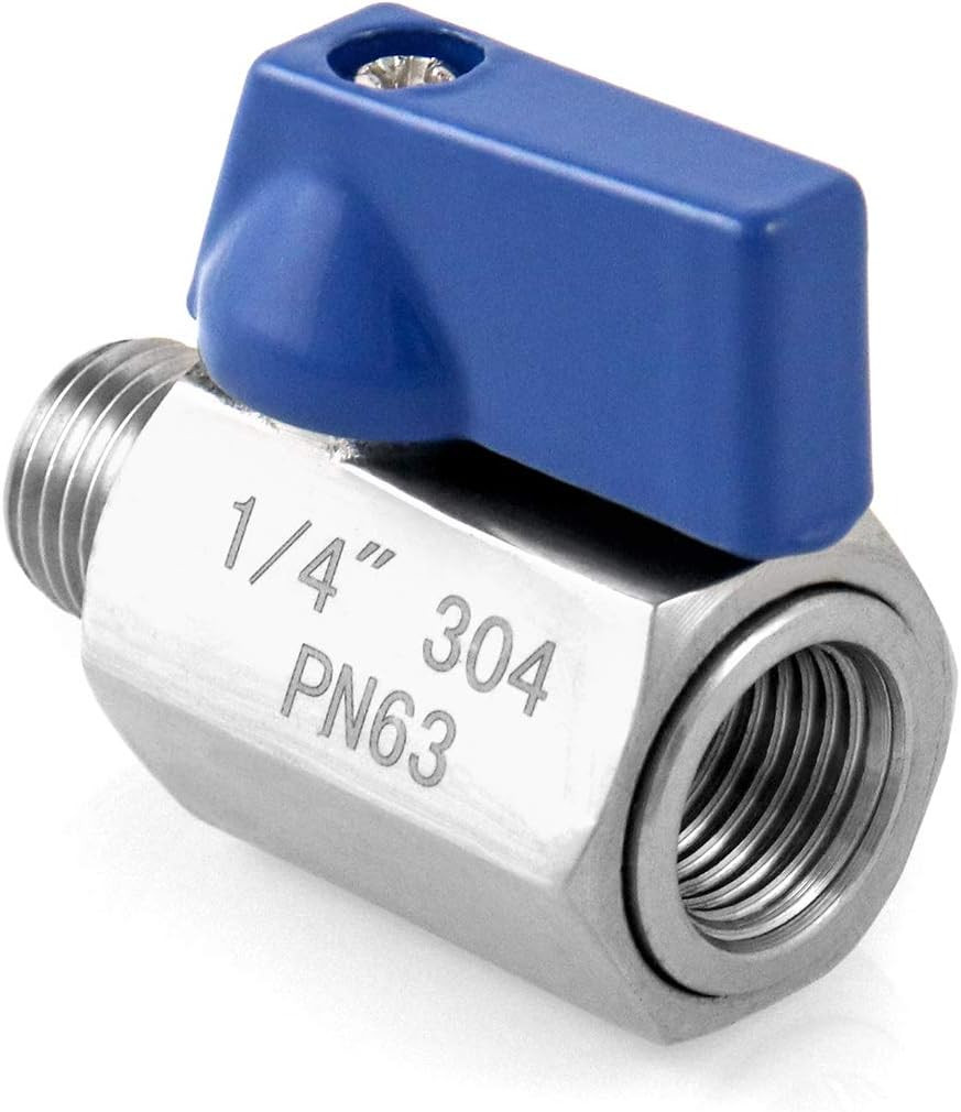 2 Pack 1/4in NPT Mini Ball Valve Stainless Shut Off Female x Male Standard Port