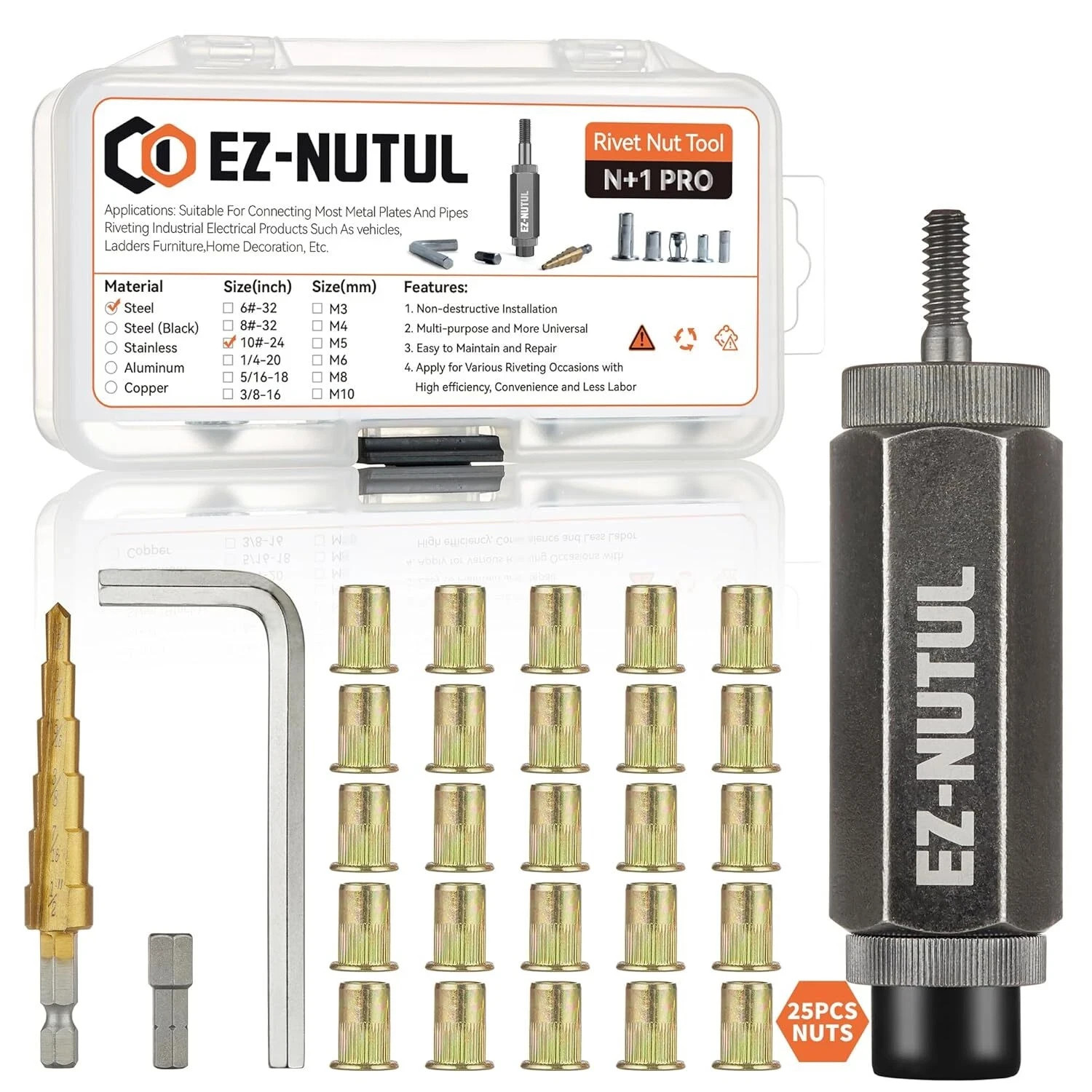 Rivet Nut Installation Tool Set Flat Head Rivnut Threaded Insert Nut Kit SAE &