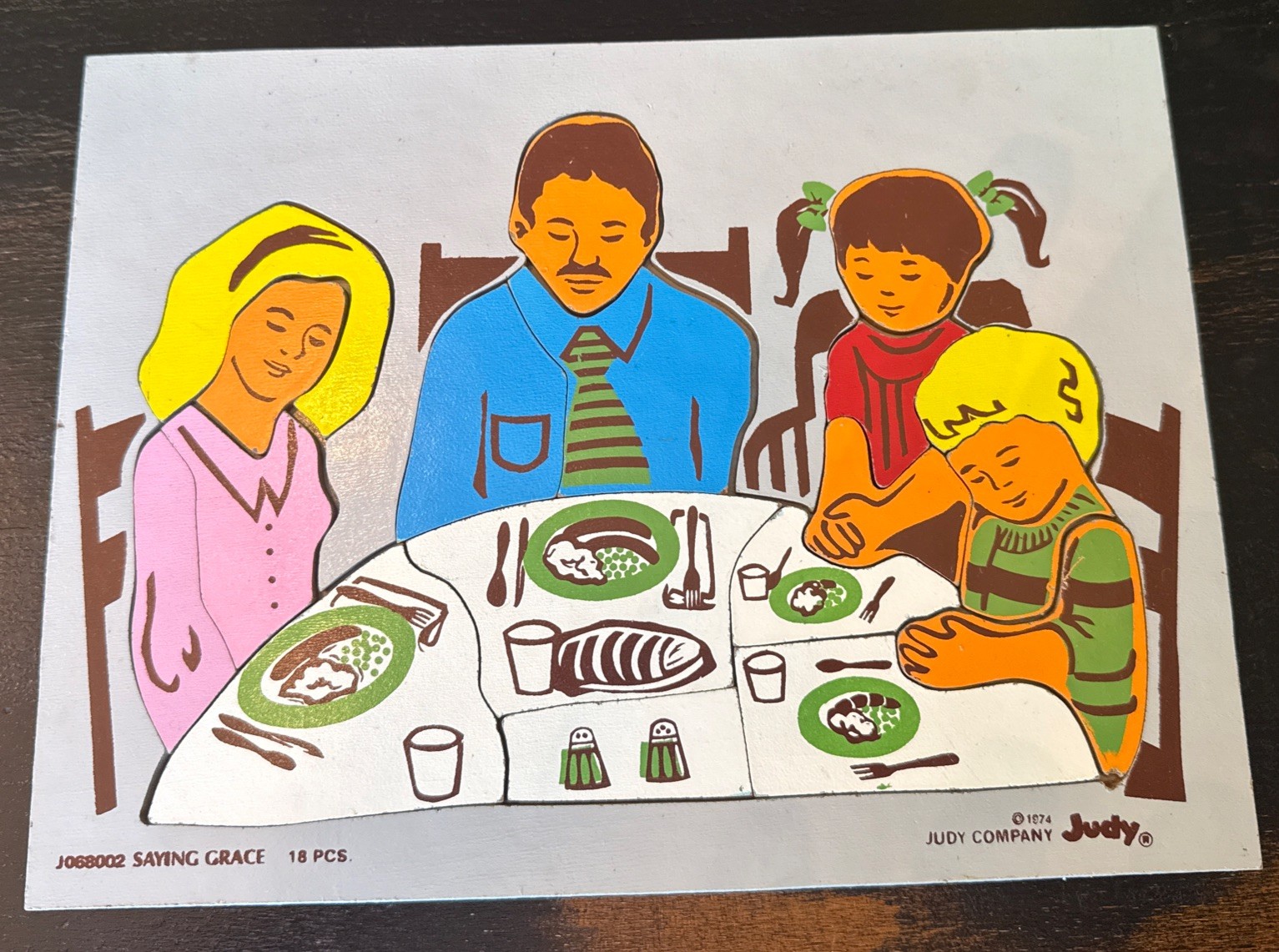 1974 VTG Judy Instructo Wooden Jigsaw Puzzle Saying Grace Christian Religious