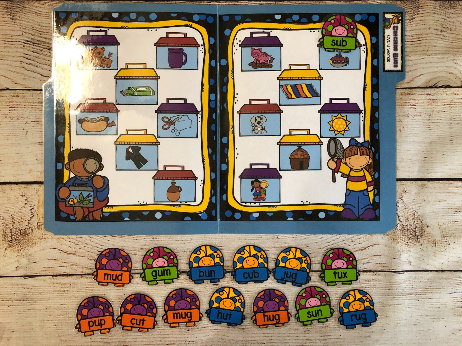 Catching Bugs Short U CVC File Folder Game Phonics Pre K Kindergarten Grade