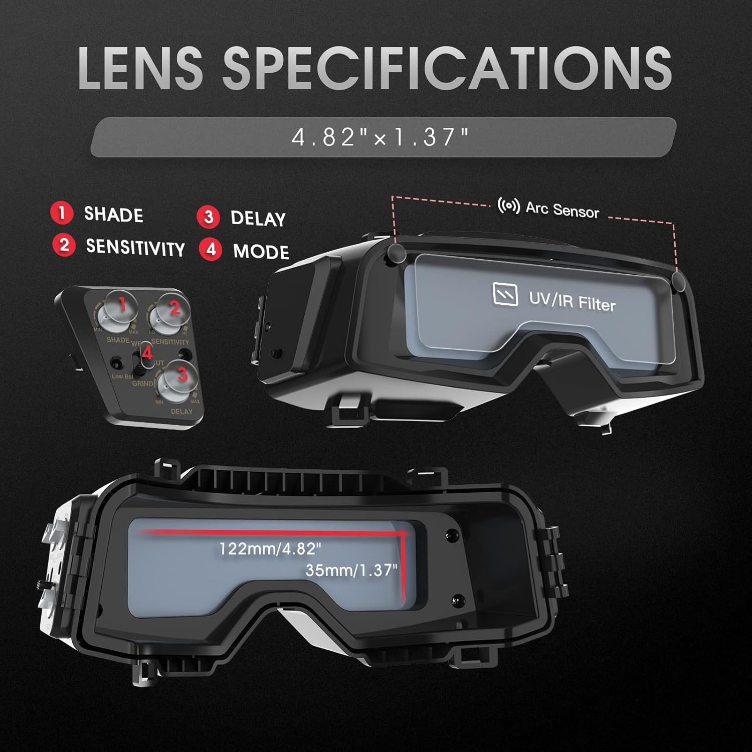 True Color Auto Darkening Welding Goggles, Wide Shade Range 4/5-9/9-13 with Grin