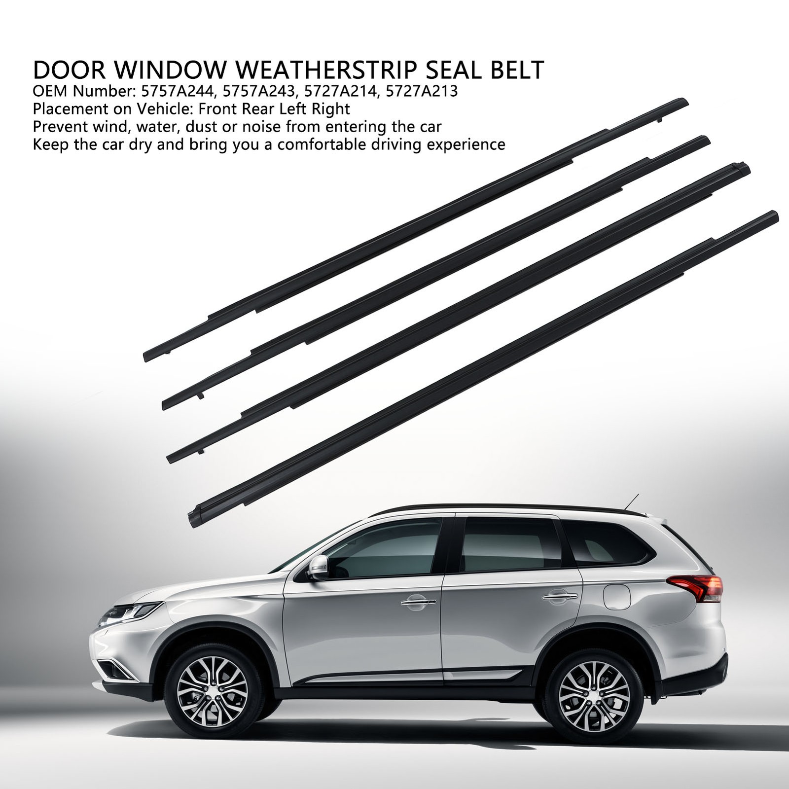 4PCS Black Car Window Weatherstrip Seal Belt Strong Sealing For Outlander A MCKQ