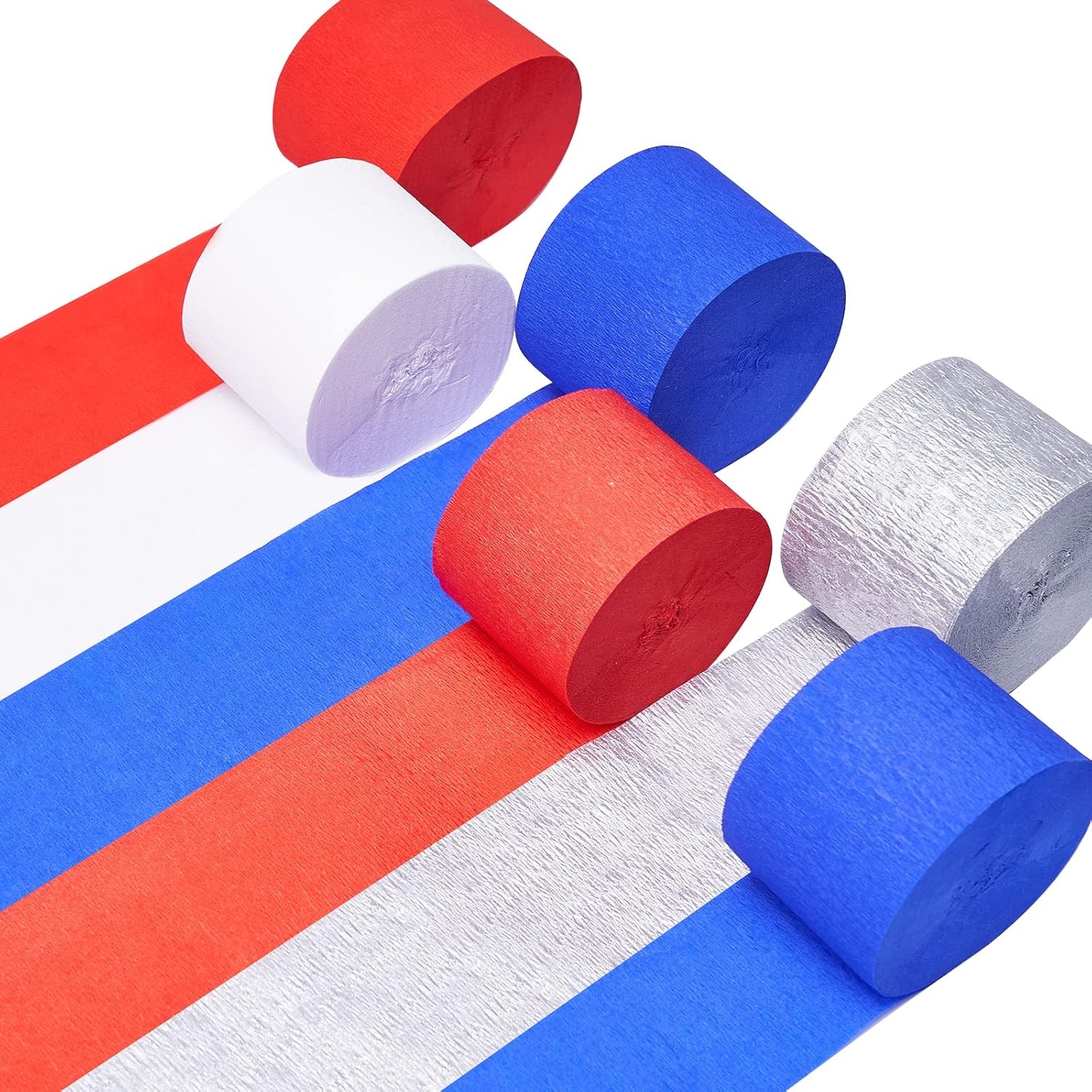 PartyWoo Patriotic Red White and Blue Crepe Paper Streamers 6pcs 492ft Pack of R