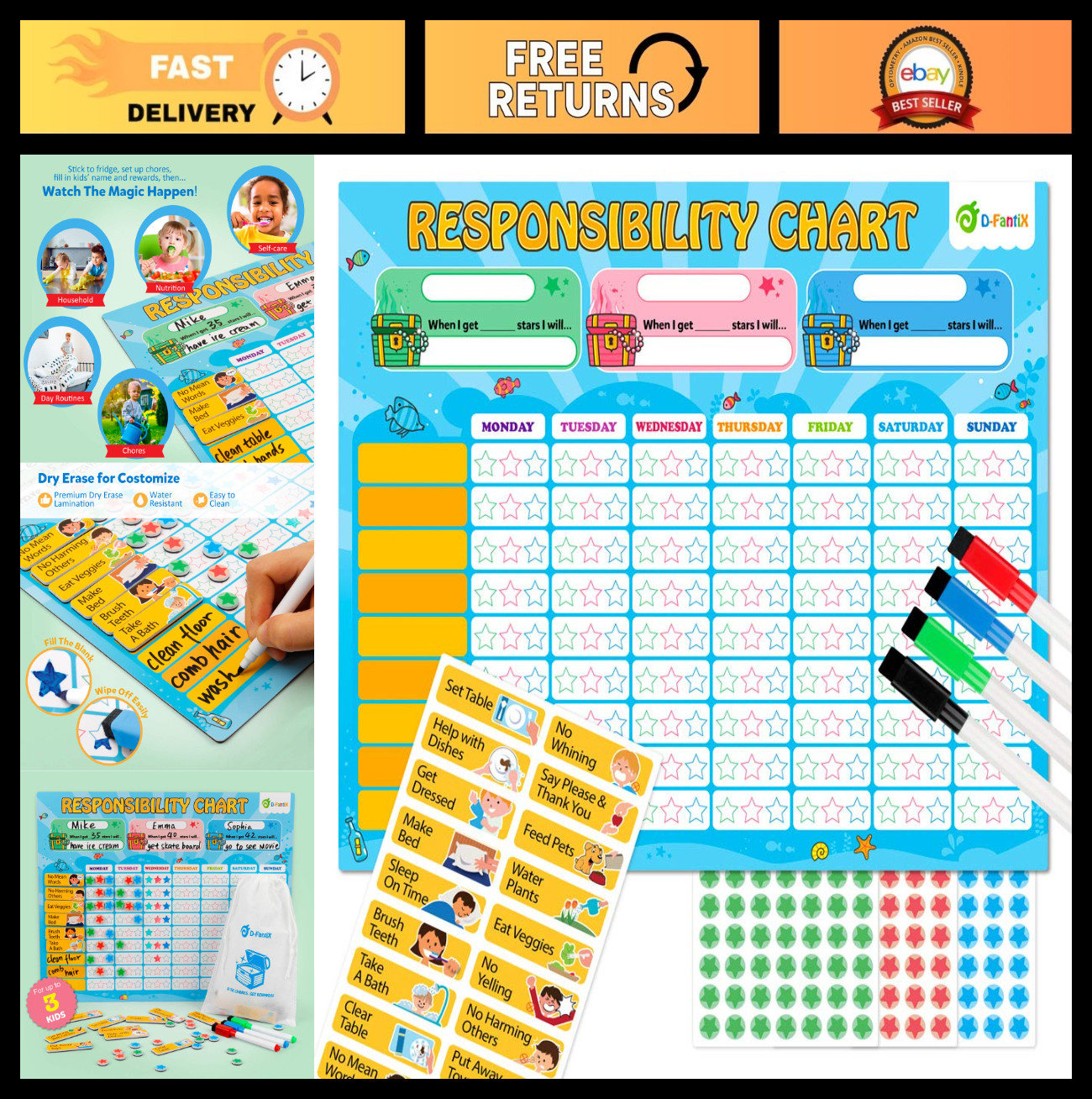 Magnetic Chore Chart for Kids – Reward System, Daily Routine & Good Behavior Tra