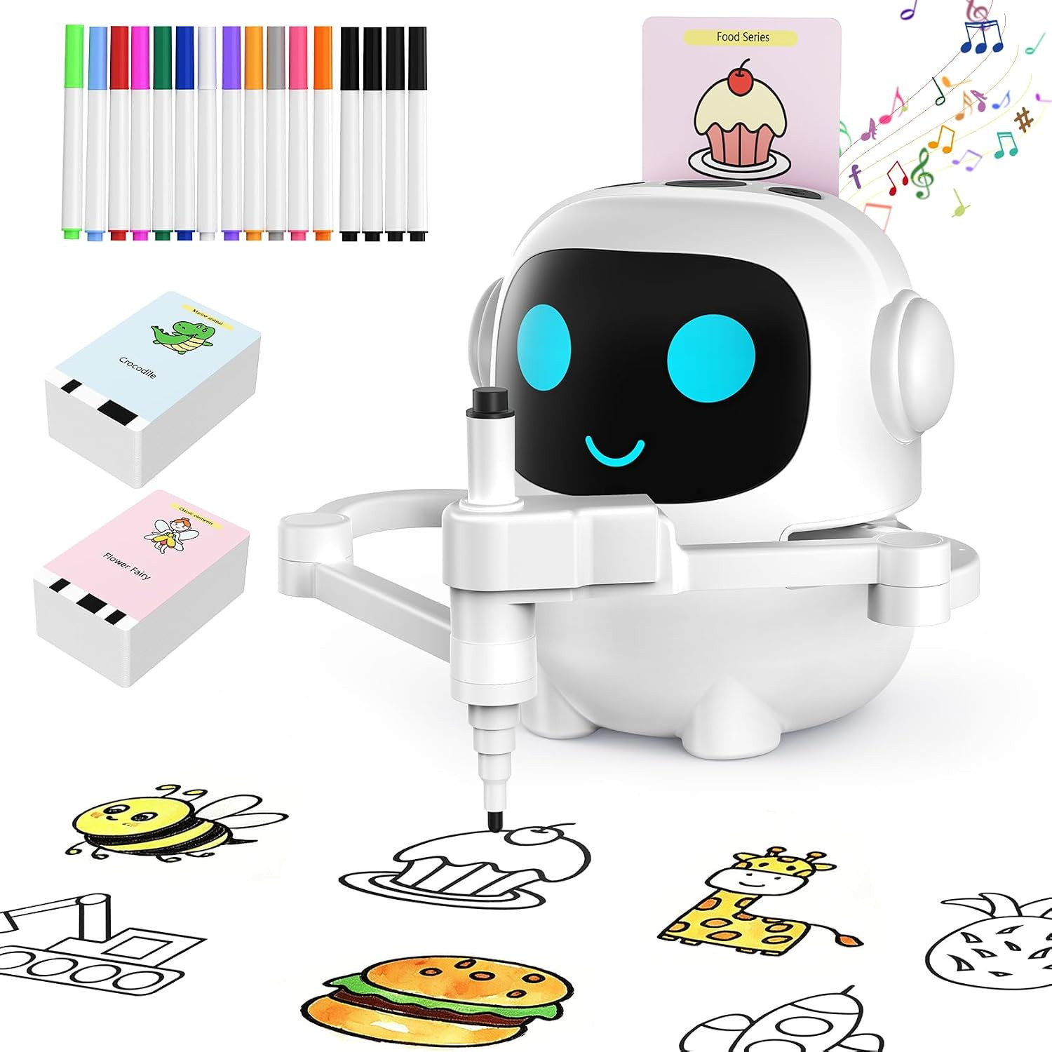 Drawing Robot for Kids, 200 Cards Voice Interactive Educational Toy for 3 4 5 6
