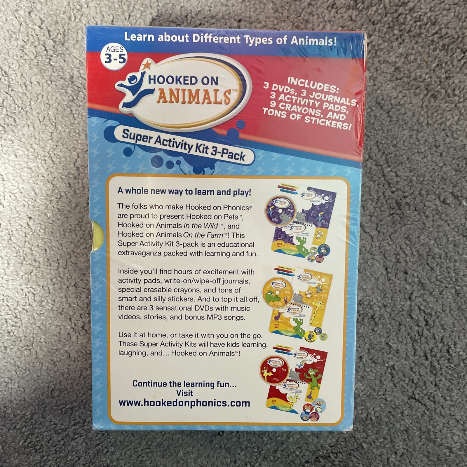 Hooked on Animals: Super Activity Kit 3-pack Ages 3-5 NEW DVDs Journals Stickers