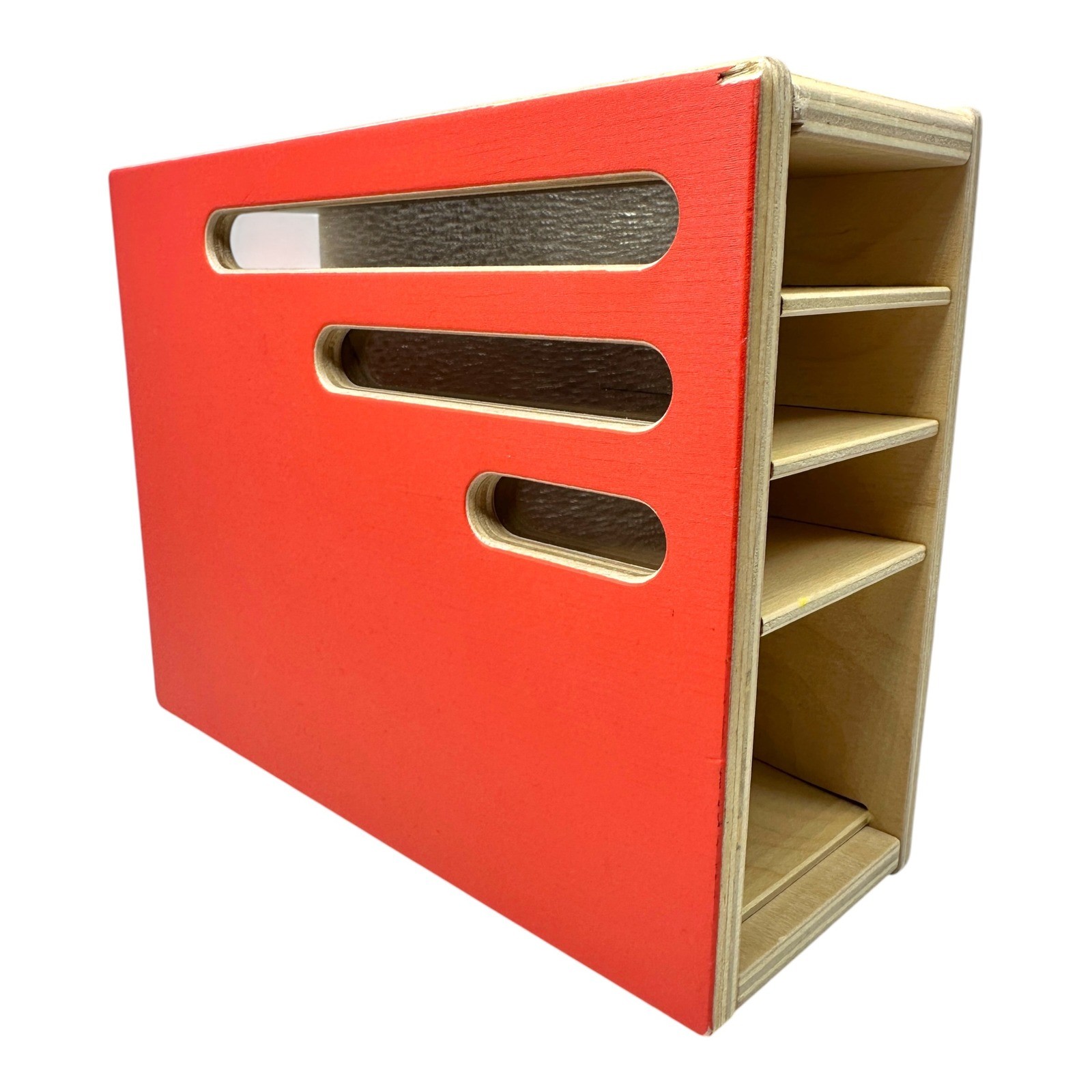 LOVEVERY Count & Slide Ring Chute Box Montessori Toddler Toy Red Natural Wood