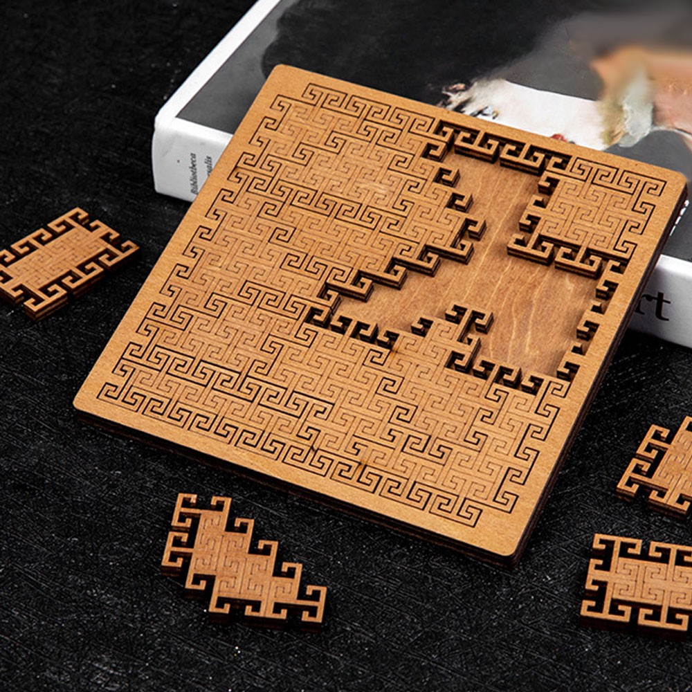 Fractal Tray Puzzles, Hard Difficult Wooden Jigsaw Puzzle for Adults, Portable E