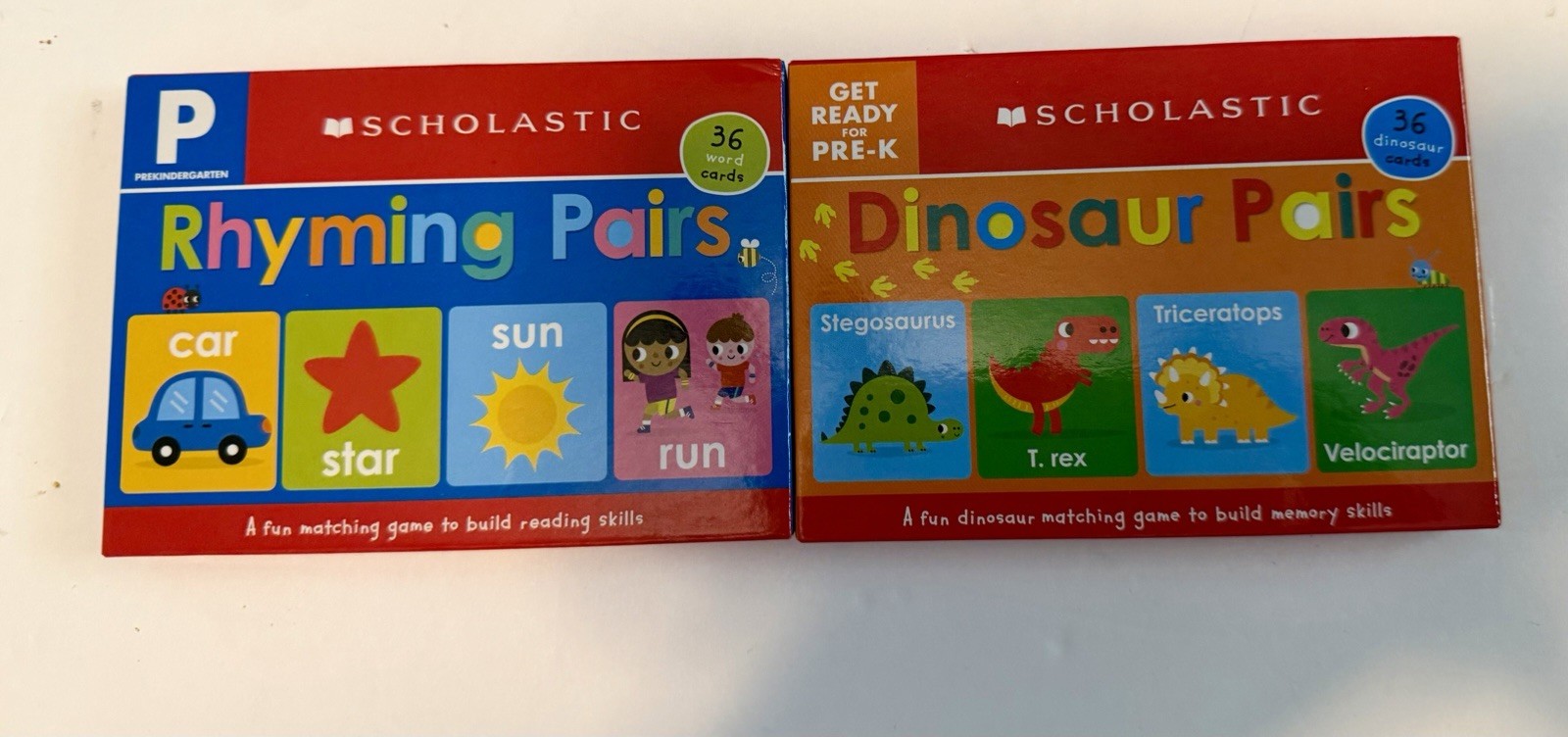 Scholastic Rhyming & Dinosaur Pairs Card Games Pre-K Learning Lot