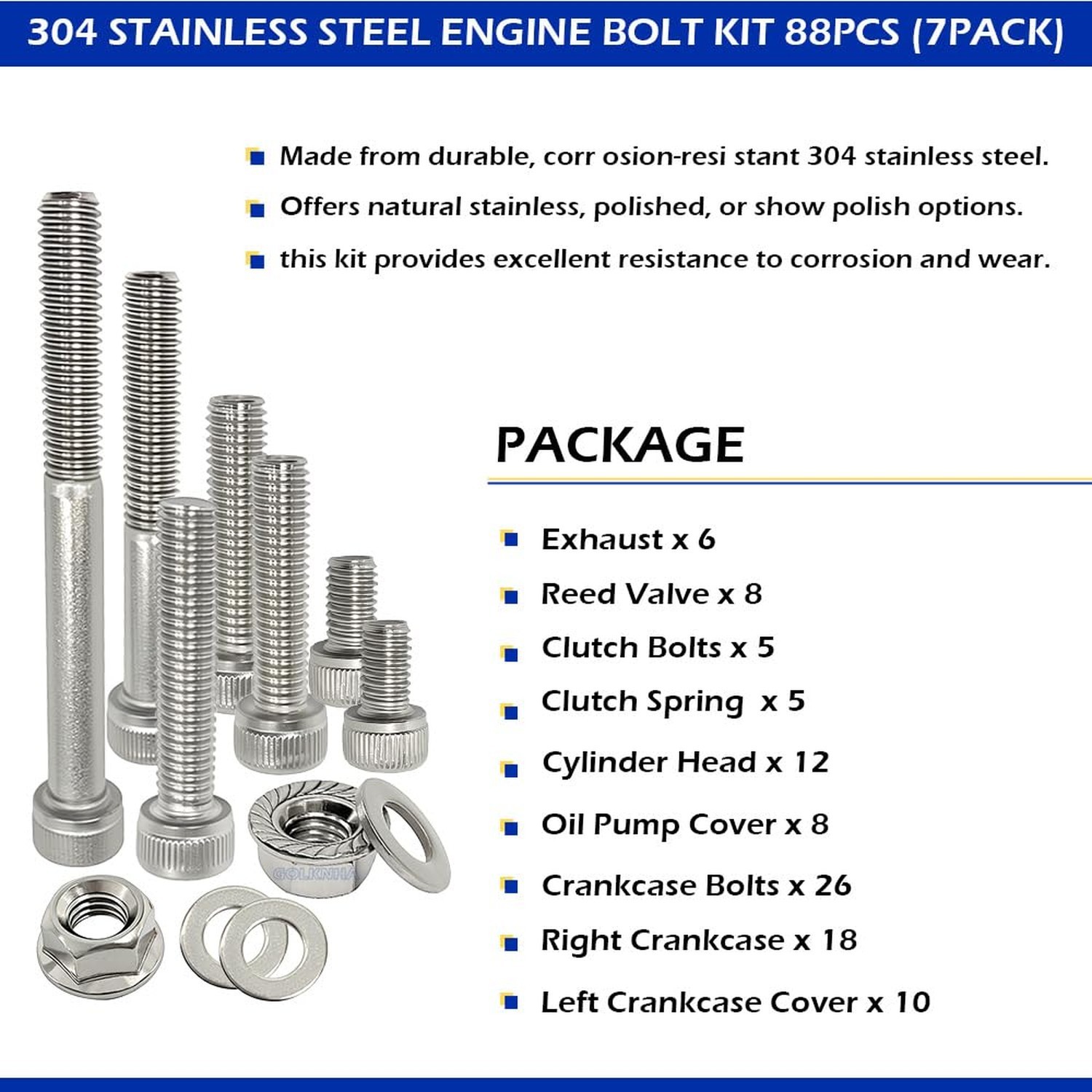 304 Stainless Steel Engine Bolt Kit 88pcs (7Pack) Compatible for Ya… Fast Ship