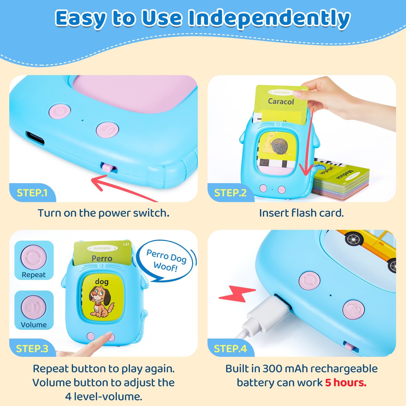 Toddler Toys Talking Flash Cards for 1 2 3 4 5 6 Year Old Boy Girl Birthday