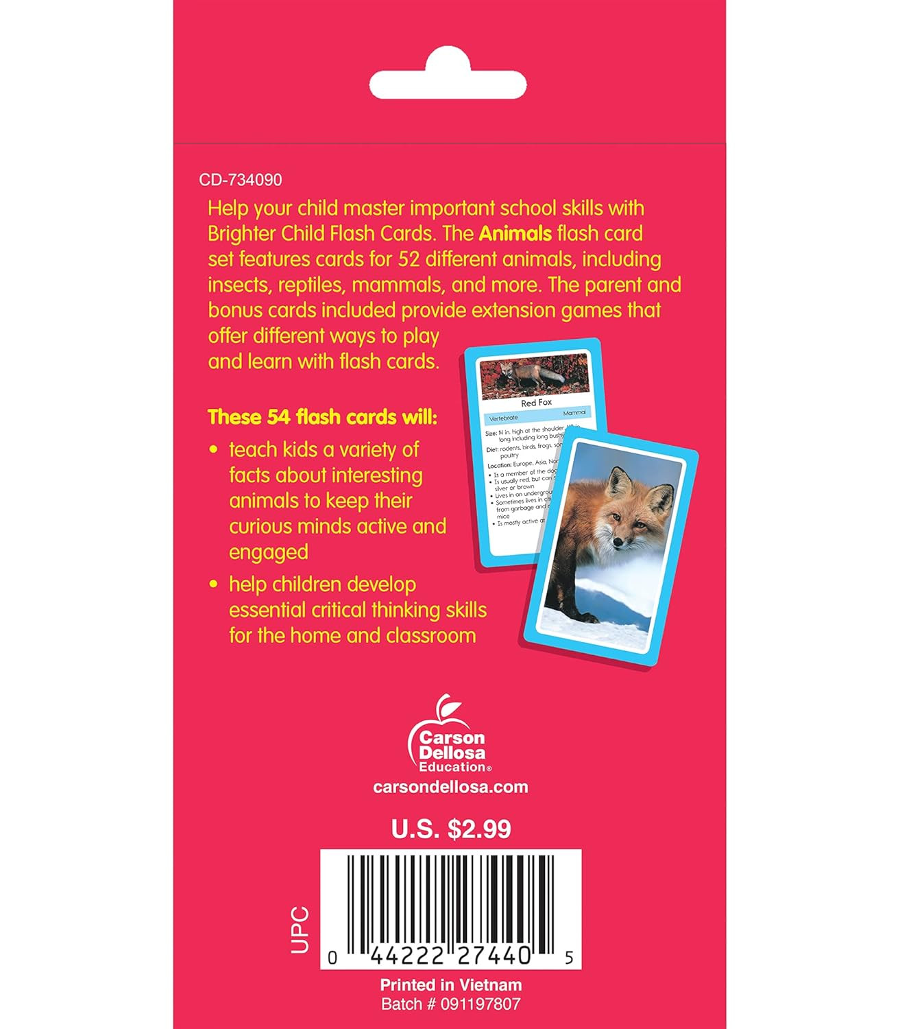 Carson Dellosa 54 Animal Flash Cards, Zoo, Reptiles, Bugs, Sea Creatures, and Mo