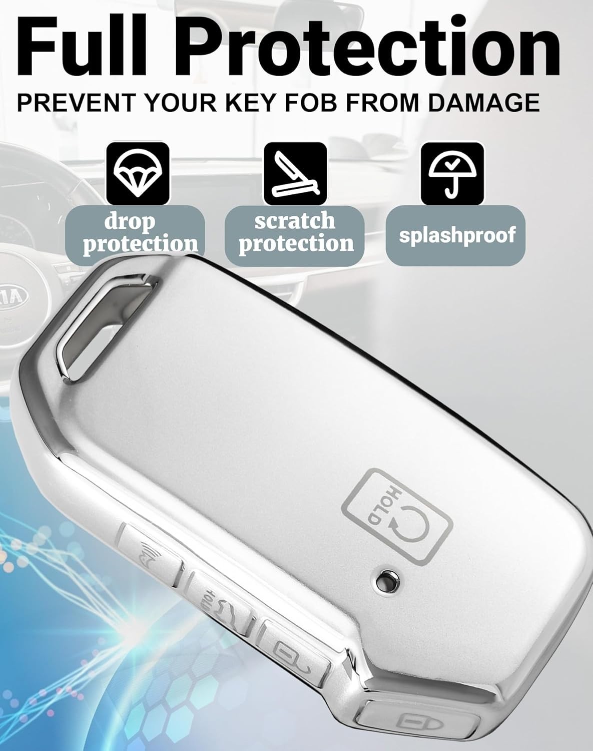 For Kia Key Fob Cover with Key Chain, Soft TPU Car Key Fob Case Shell for Kia So