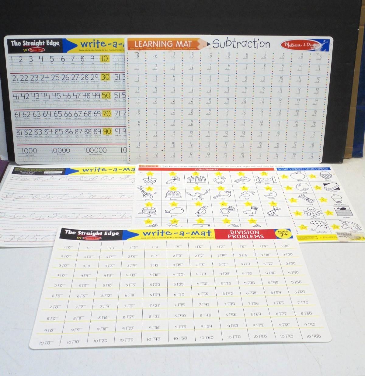 Melissa & Doug Dry Erase Mats Lot Cursive Math Counting Subtraction Educational