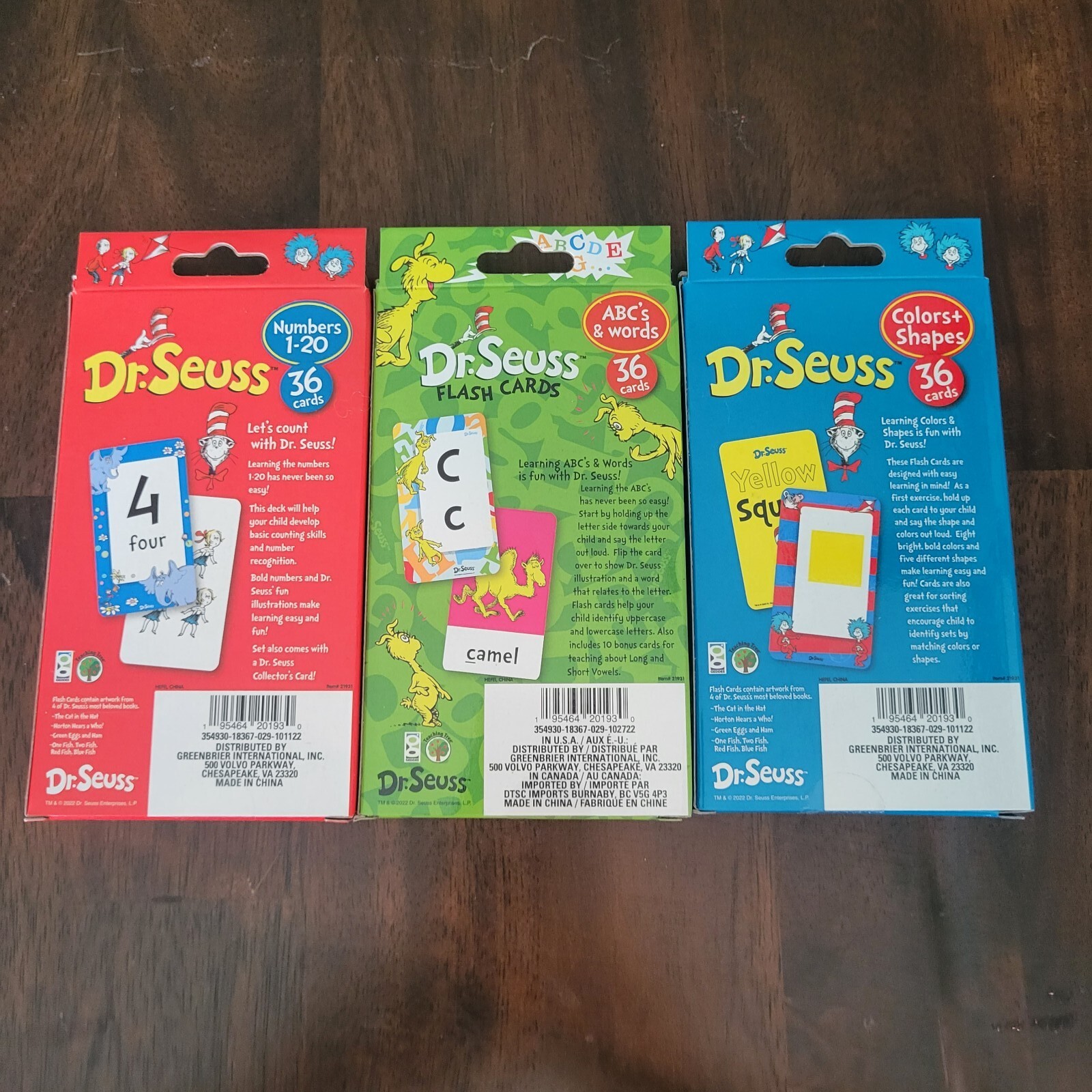 Dr. Seuss Children’s Flash Cards Numbers, Colors & Shapes, ABC’s & Words 3 Pks