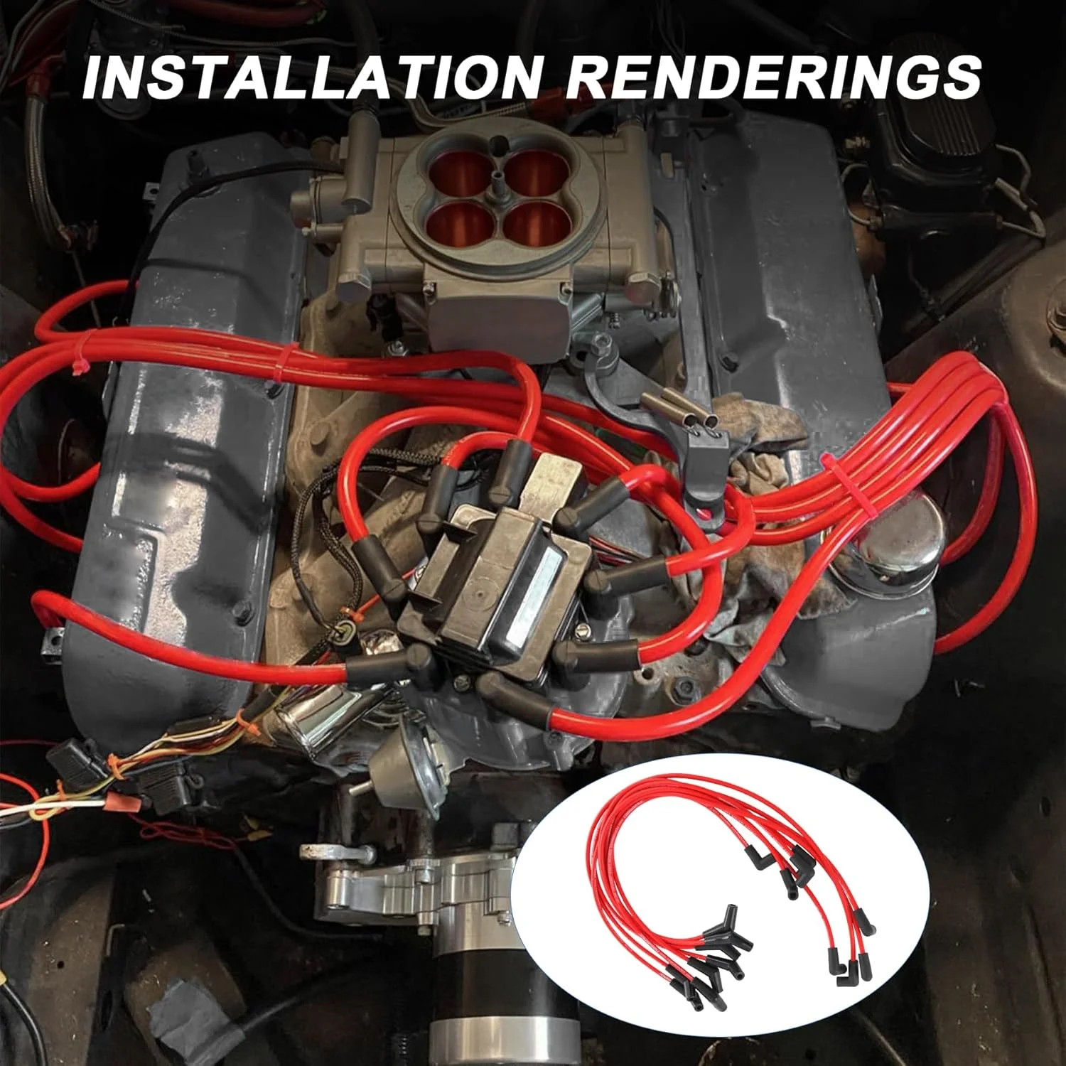 JDMSPEED New HEI Red Spiral Core Spark Plug Wires 45 Degree End 396-427-454-502