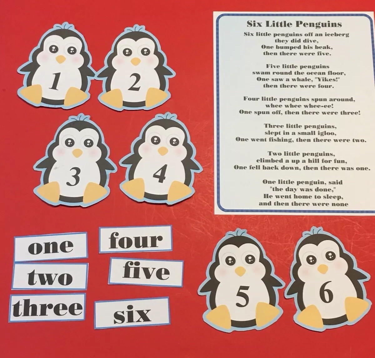 Six Little Penguins – FLANNEL FELT BOARD LAMINATED STORY and PIECES