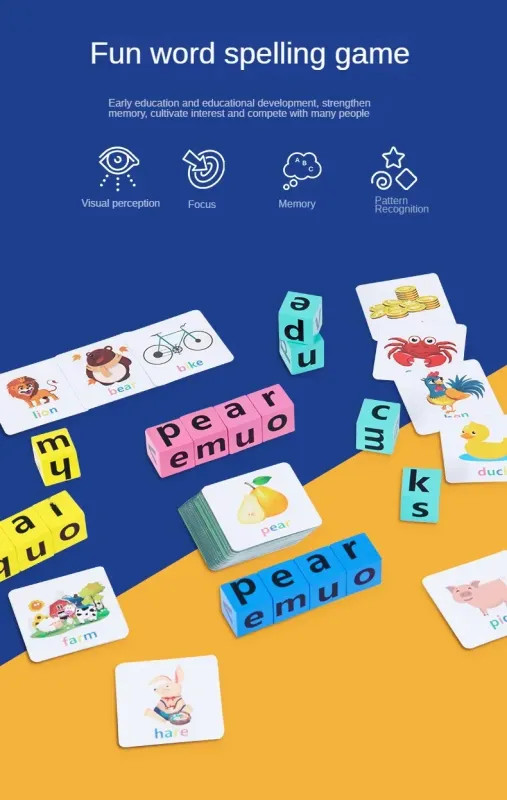 Wooden Word Spelling Game,Alphabet Learning Toy for Preschool Boys and