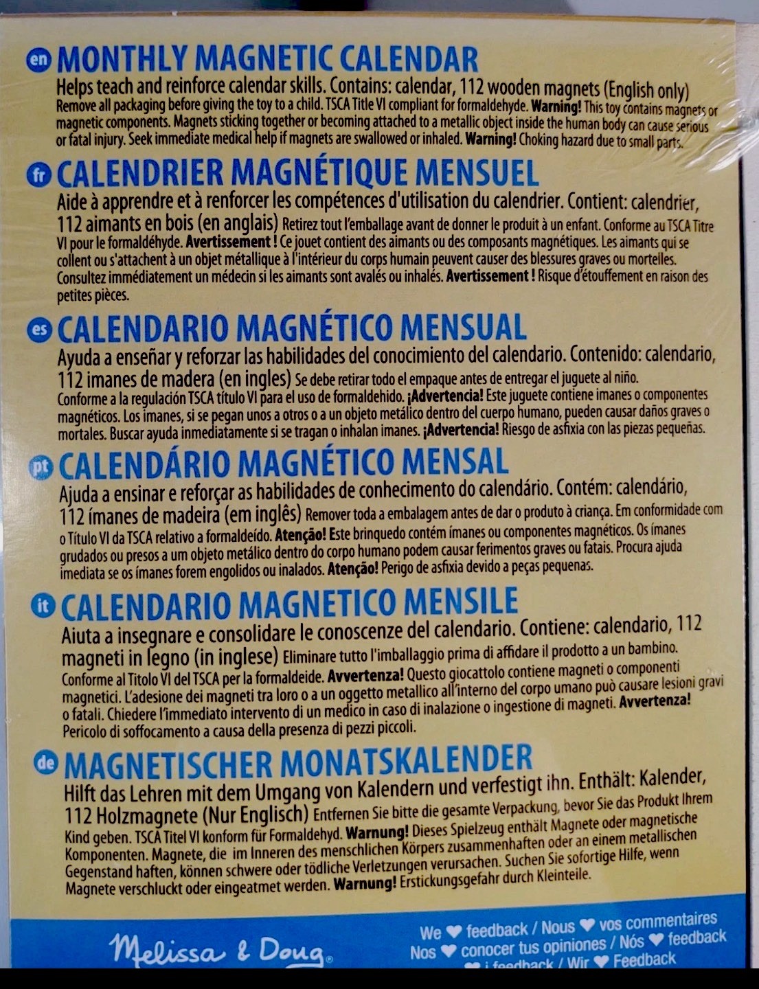 New Melissa & Doug 112pc Magnet Calendar Dates Events Educational Homeschool 4+