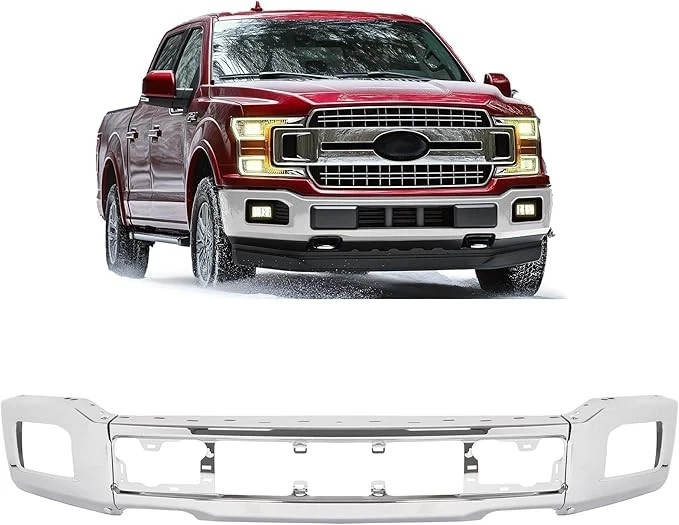 18-20 Ford F150 Front Bumper Face Bar w/ Fog Light Hole Impact Bar Chrome
