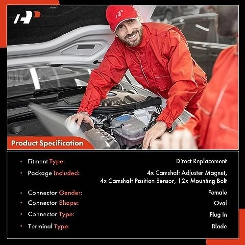 4-PC Camshaft Position Sensor + 4-PC Camshaft Adjuster Magnet Solenoid Kit Compa