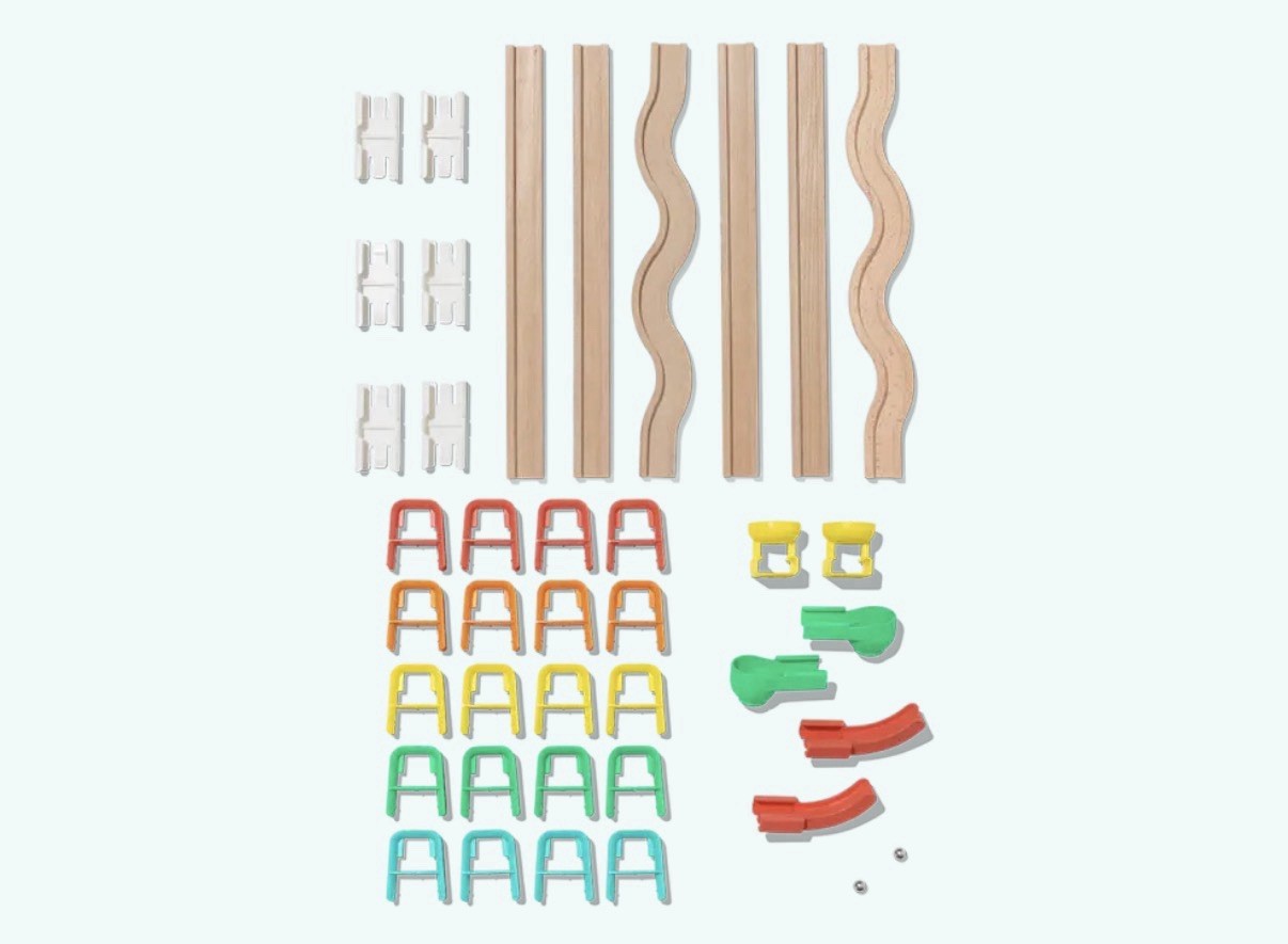 Lovevery Energy-In-Motion Wooden Ball Ramps Marble Run Open Box Complete Set