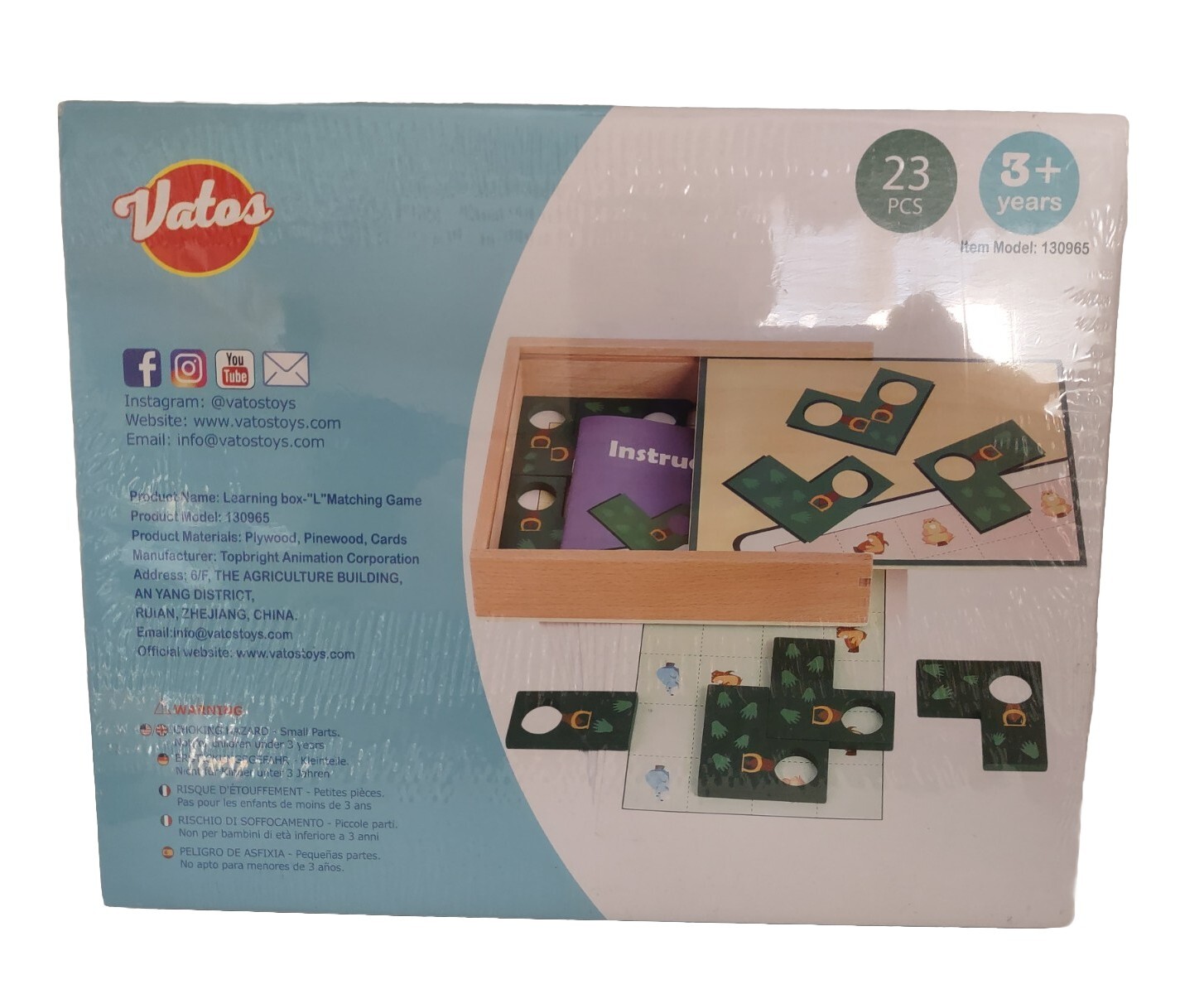 Matching Game Montessori Educational Toy by Vatos “L” for Toddlers Wooden NEW