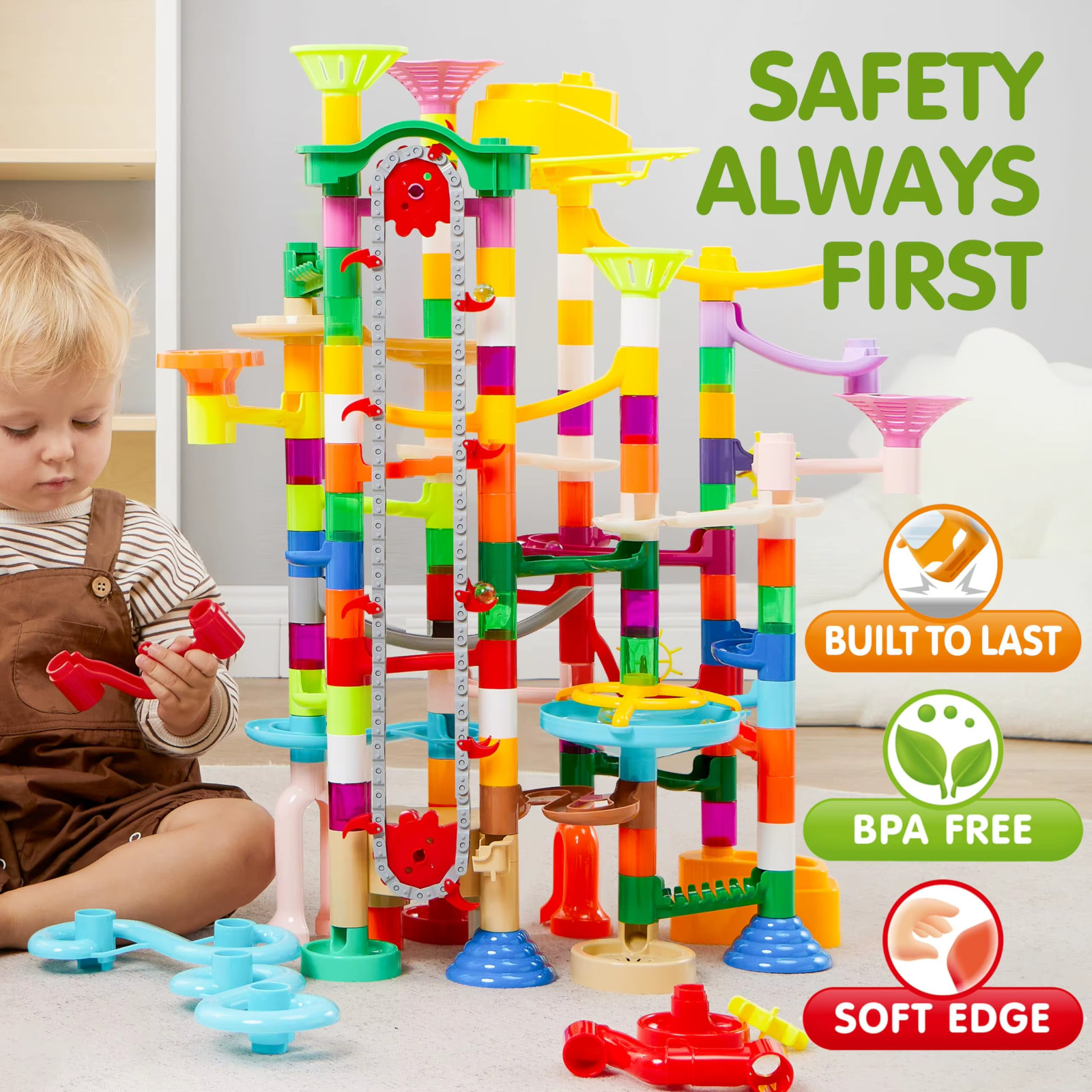 236 Pcs Glowing Marble Run with Motorized Elevator Construction Building Blocks
