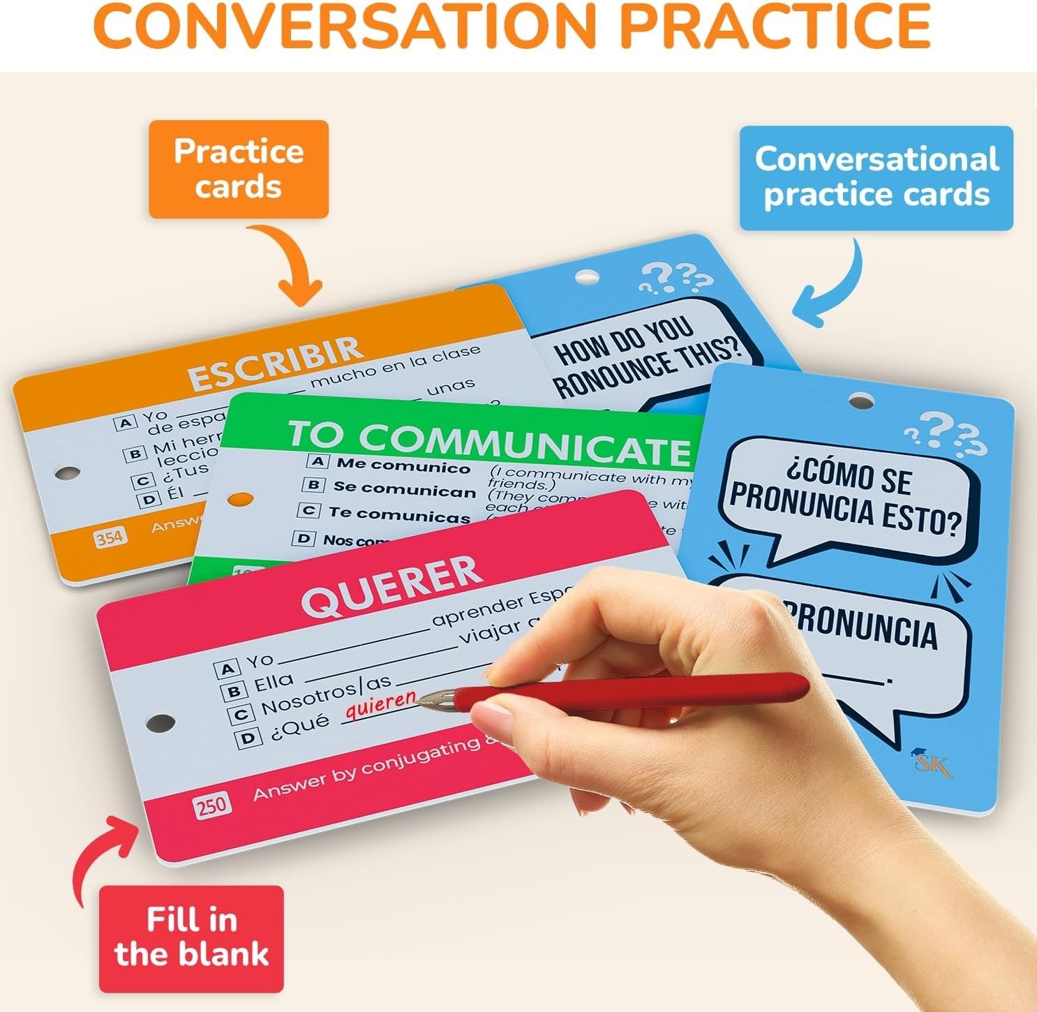 500+ Spanish Vocabulary Flash Cards for Adults & Kids Ages 15+ – Verb Conjuga…