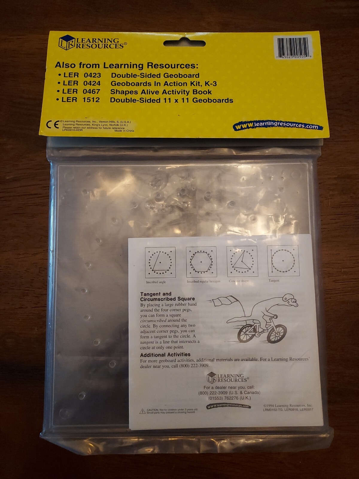 Learning Resources Transparent Circular Geoboard LER 0916 Rubber Bands Included