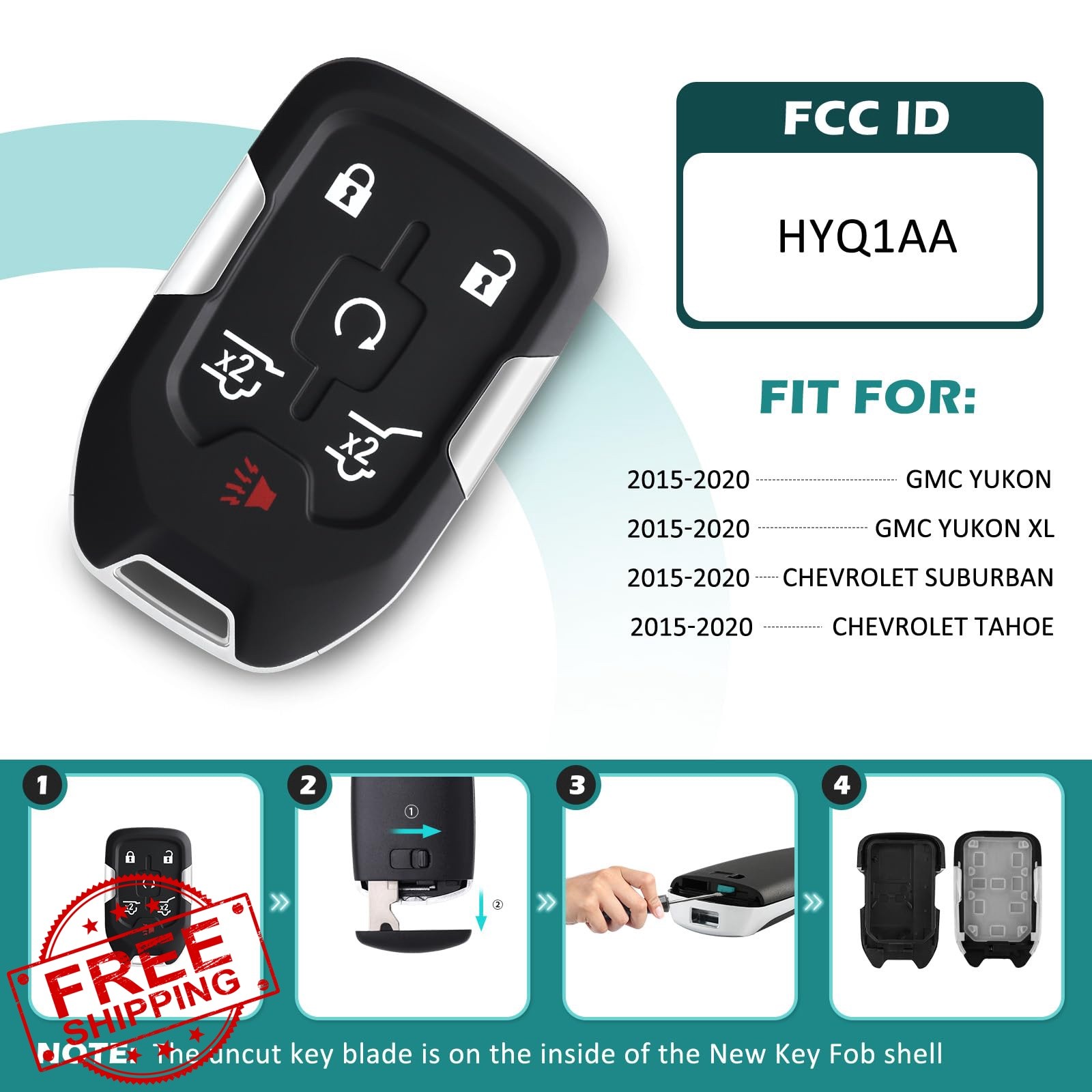 HelloAuto 6 Button Key Fob Black Silver No Chip