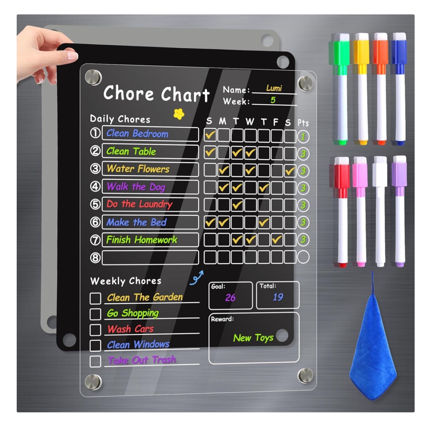 Family-Friendly Chore Management System – Acrylic Reward Chart with Markers