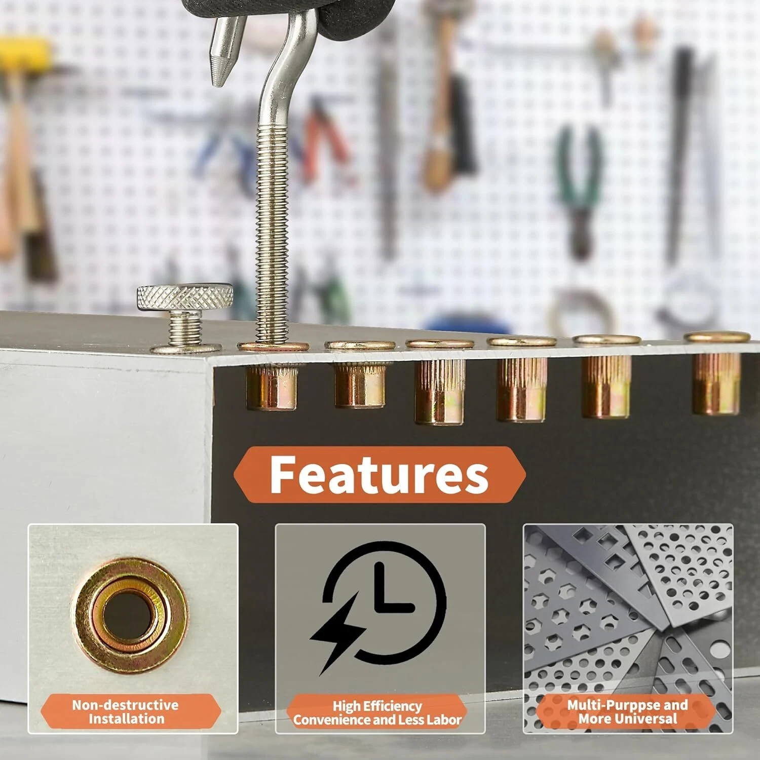 Rivet Nut Installation Tool Set Flat Head Rivnut Threaded Insert Nut Kit SAE &