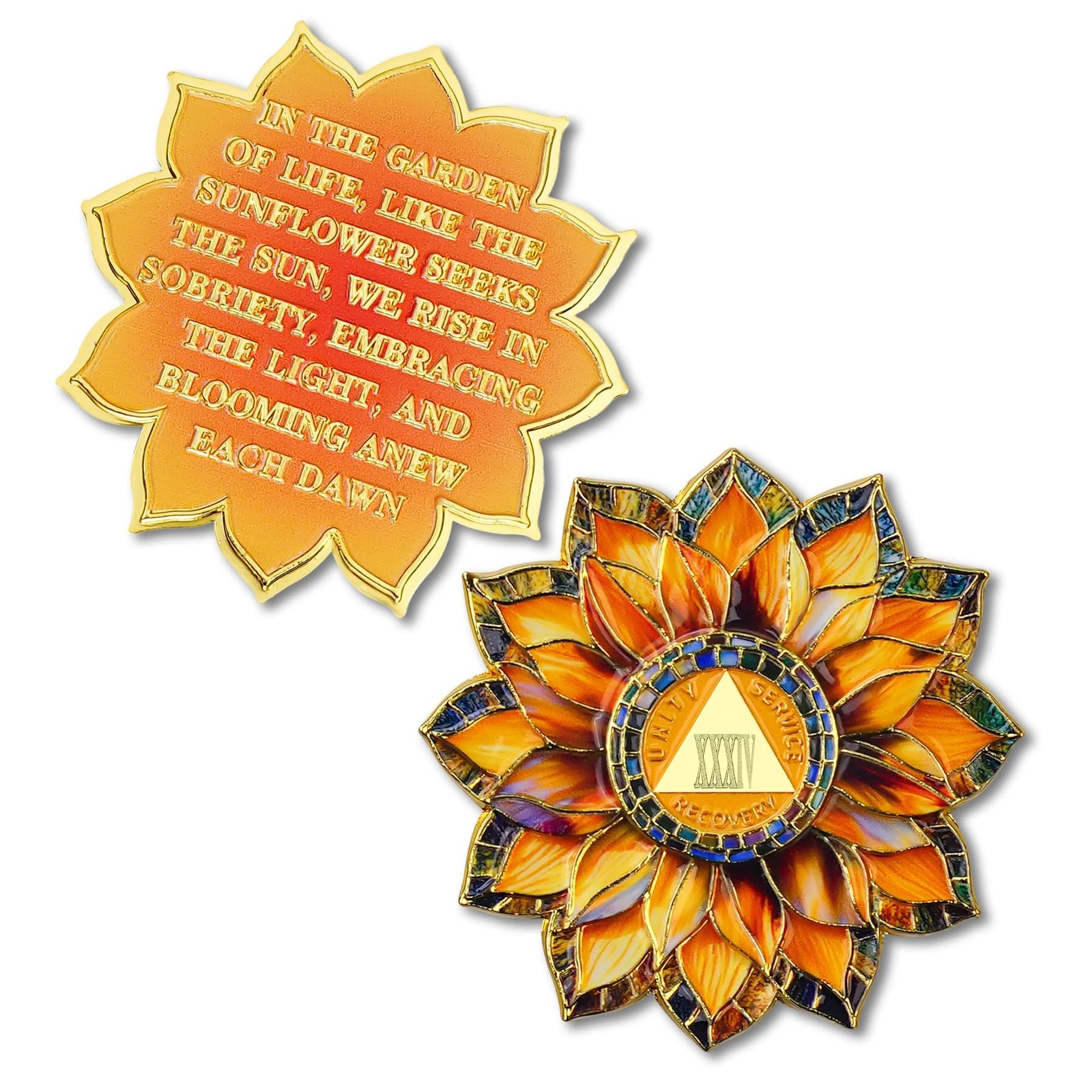 Sunflower 34 Year Sobriety Coin – Colorful Glass Broken and Rebuilt AA Coins …