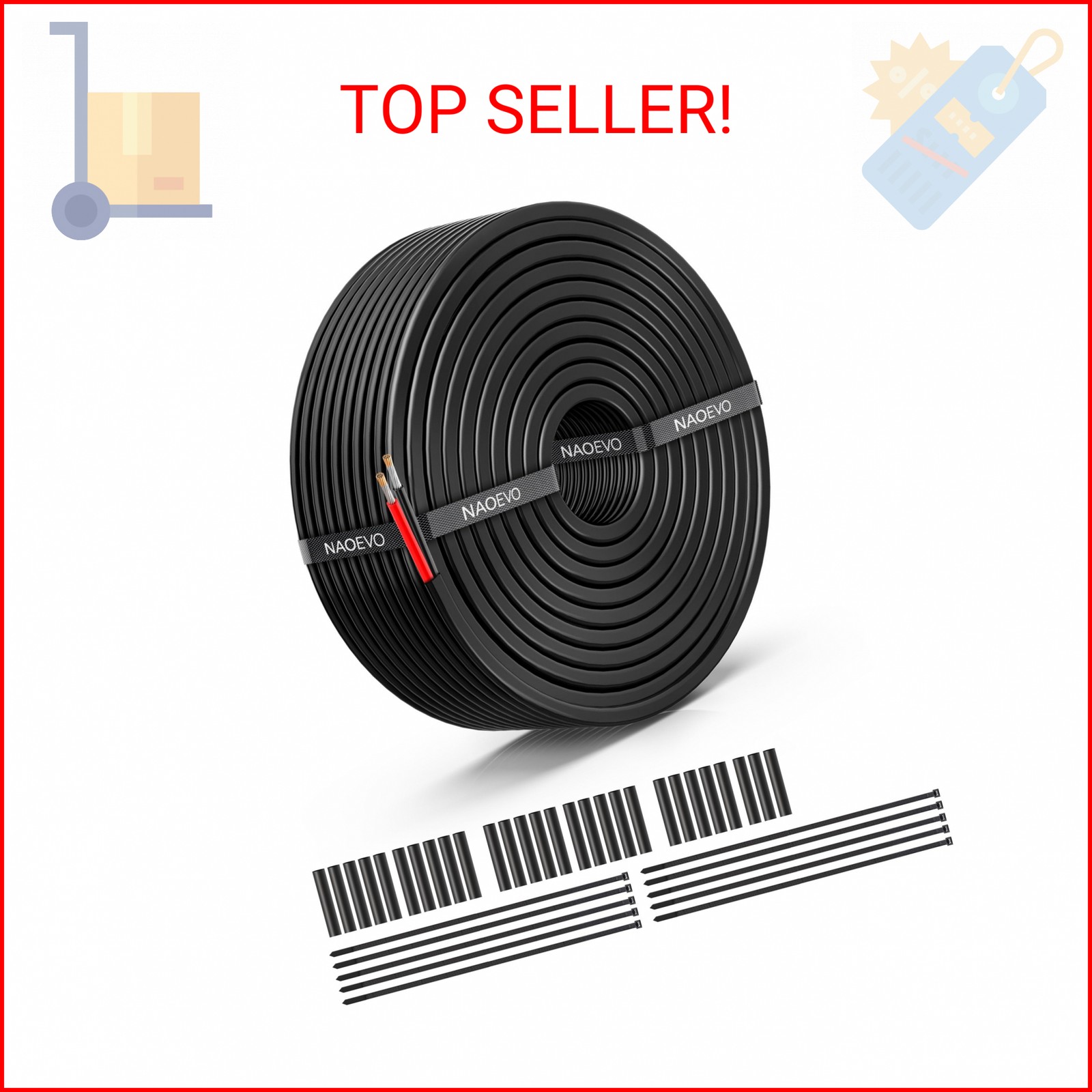 NAOEVO 18 Gauge Wire 2 Conductor Electrical Wire, 18 AWG Stranded PVC Cord, 12V