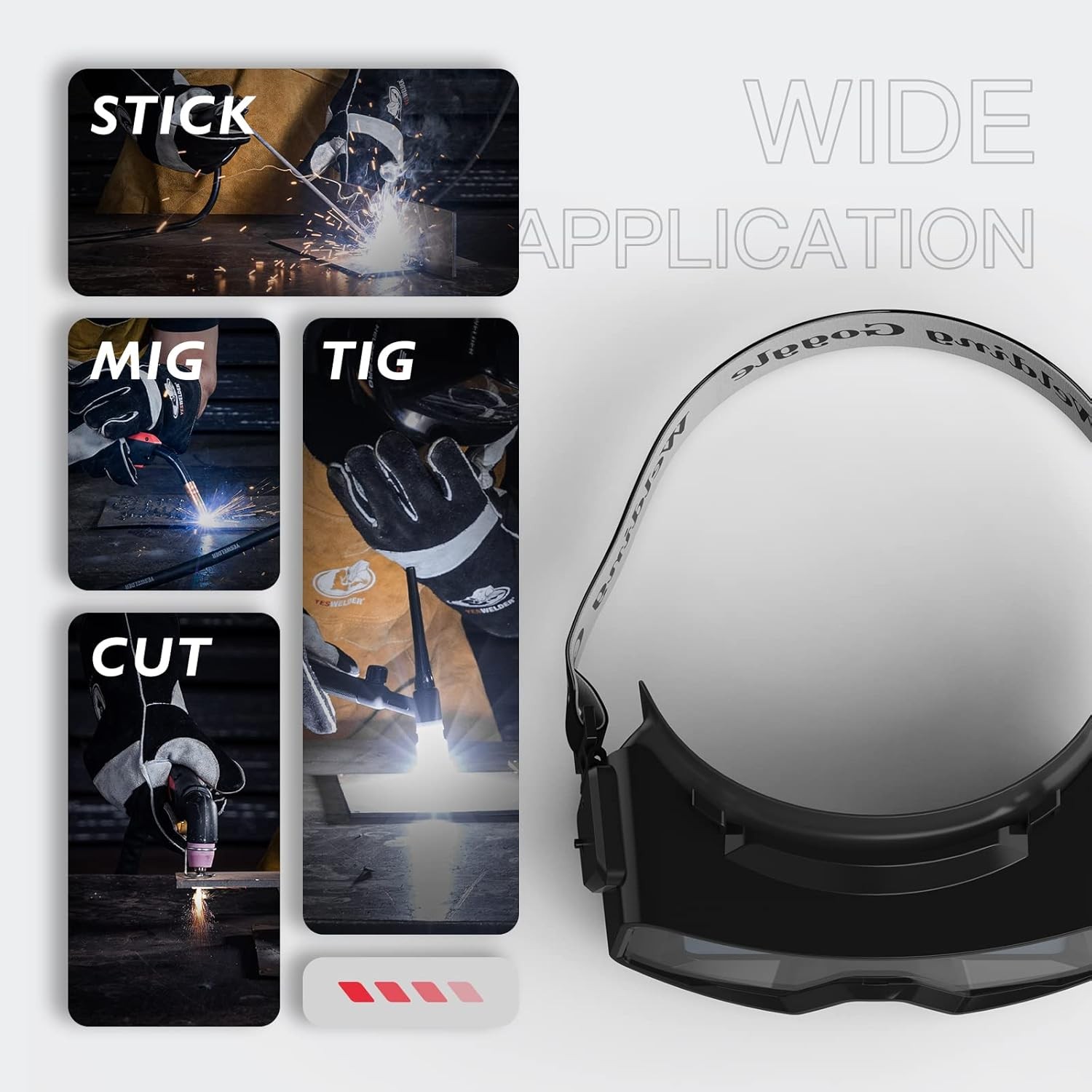 True Color Auto Darkening Welding Goggles, Wide Shade Range 4/5-9/9-13 with Grin