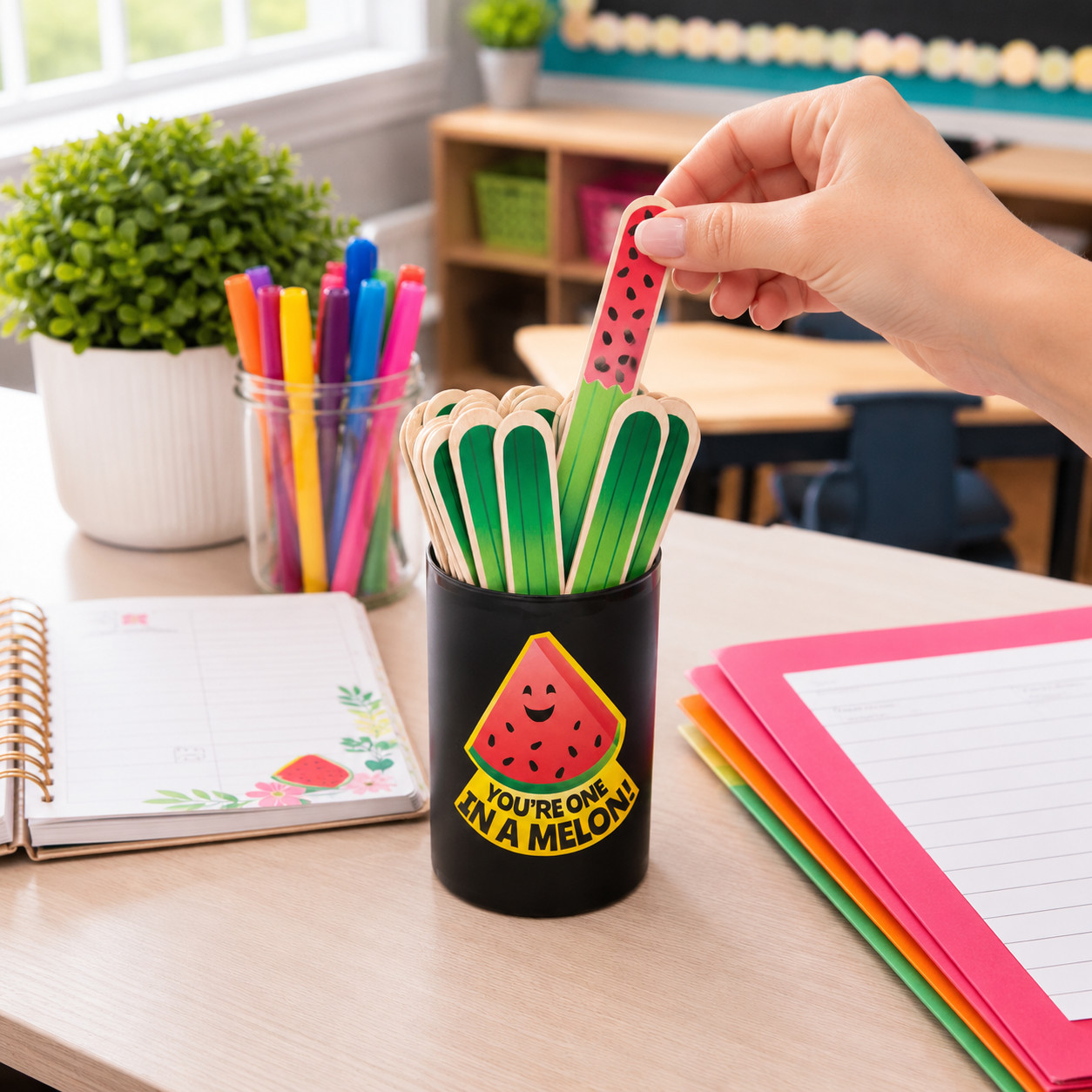 Watermelon Name Sticks 36 Pcs Classroom Teacher Wood 6 In Student Picker Set New