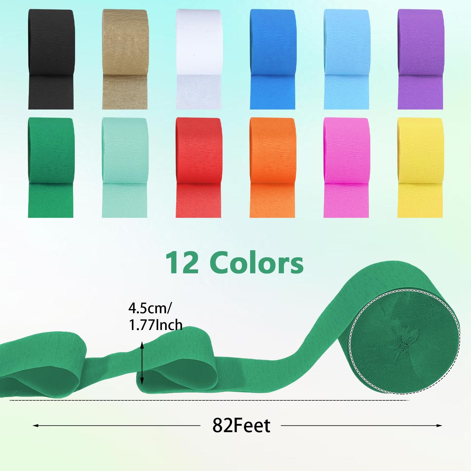 Party Crepe Paper Streamers 12 Rolls 1.77 Inch x 82 Ft/Roll, multicolor