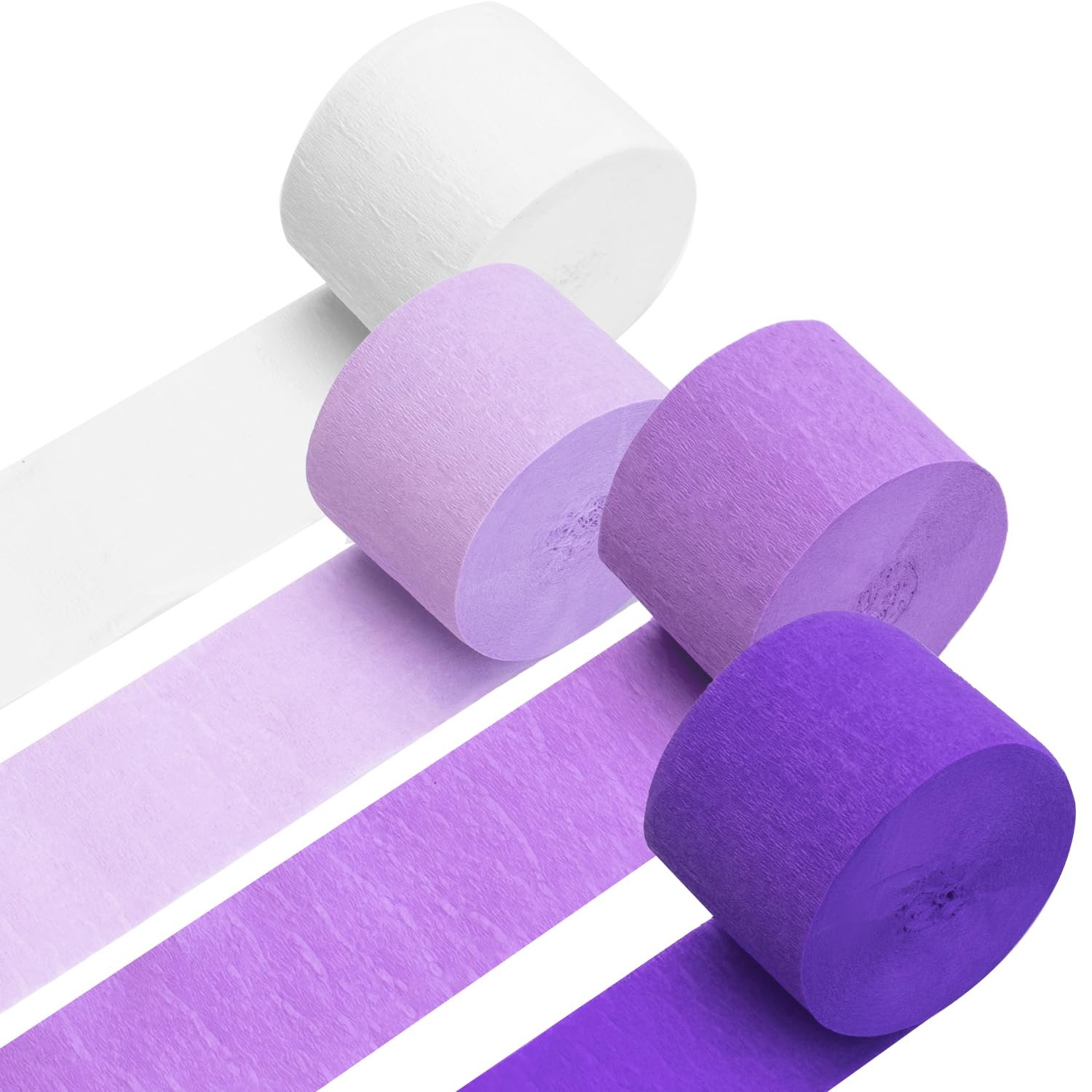PIGETALE Crepe Paper Streamers 4 Rolls 328ft, Pack of Purple White-3263