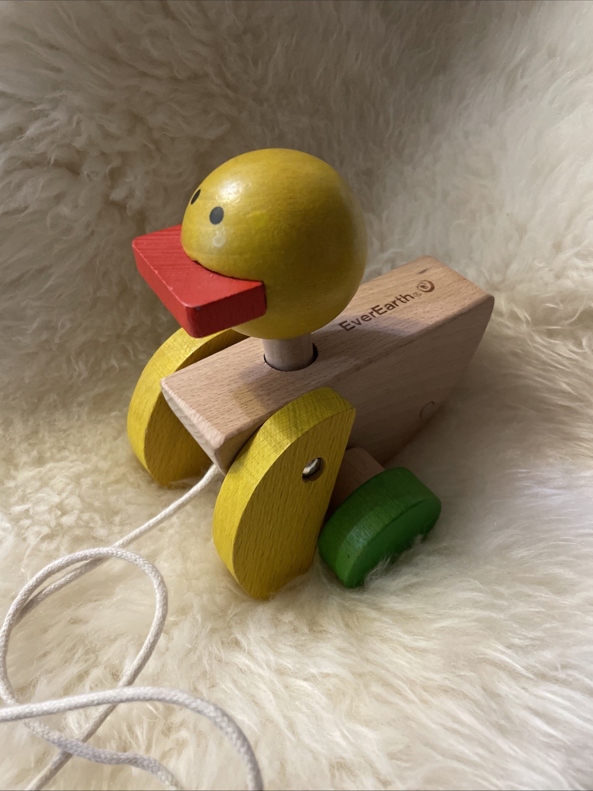 2009 Everearth Pull Along YELLOW DUCK Wooden Toddler/Baby Toy Ever Earth