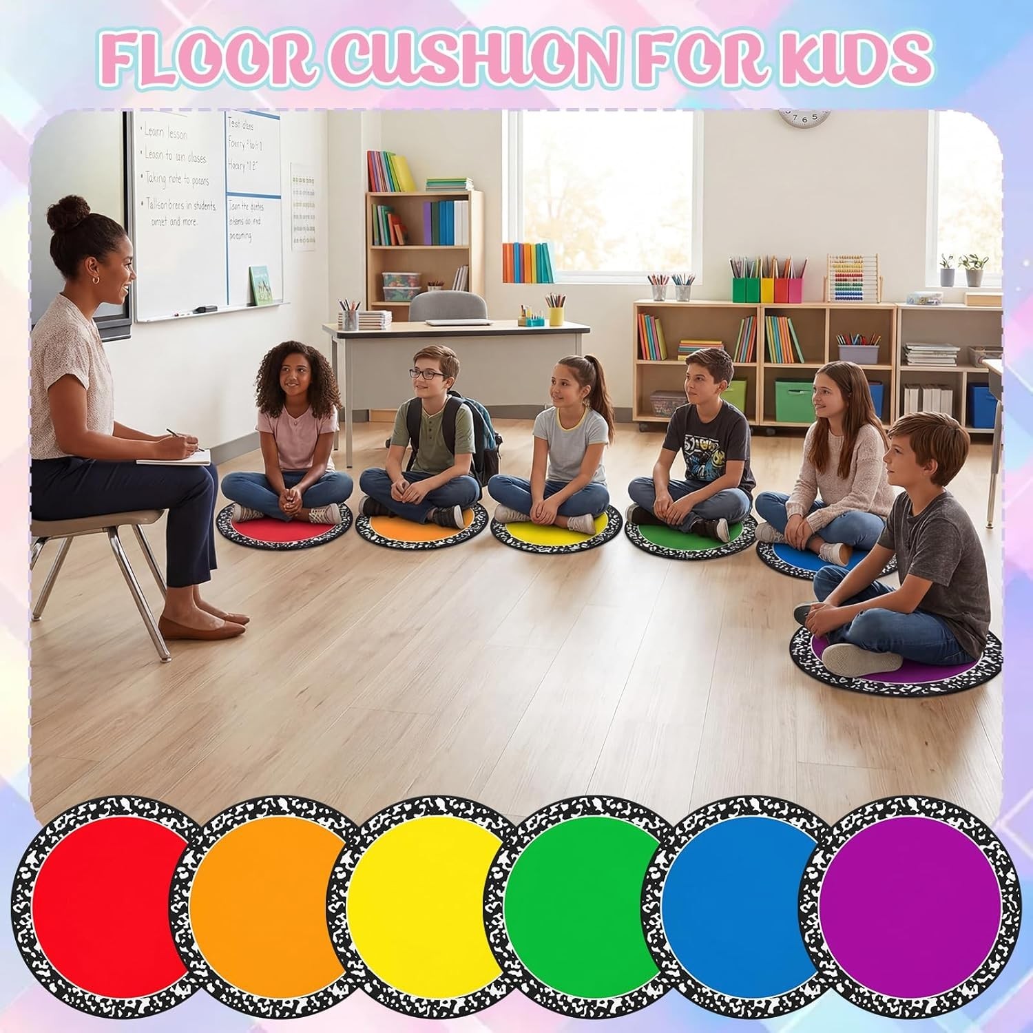 12 Pcs Rainbow Classroom Decor Carpet Seats for Preschool Kindergarten Learni…