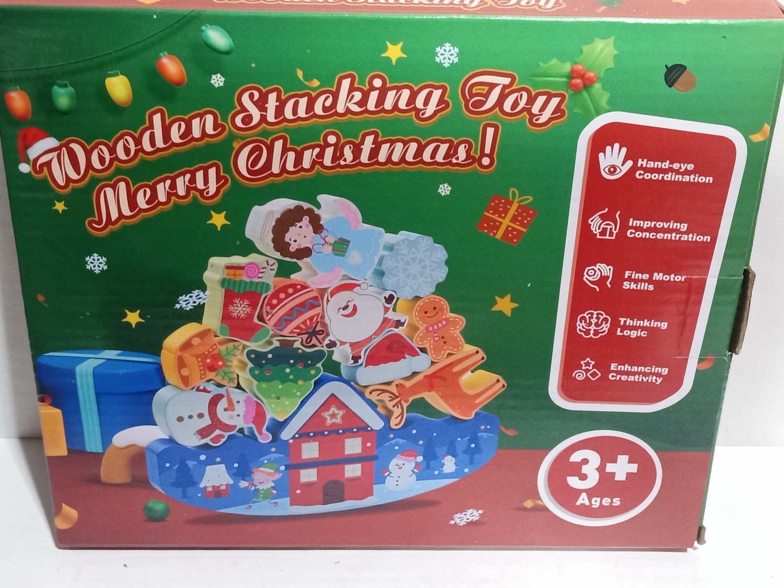 IPOURUP Wooden Christmas Stacking Toy Montessori Blocks Age 3+ Educational Game