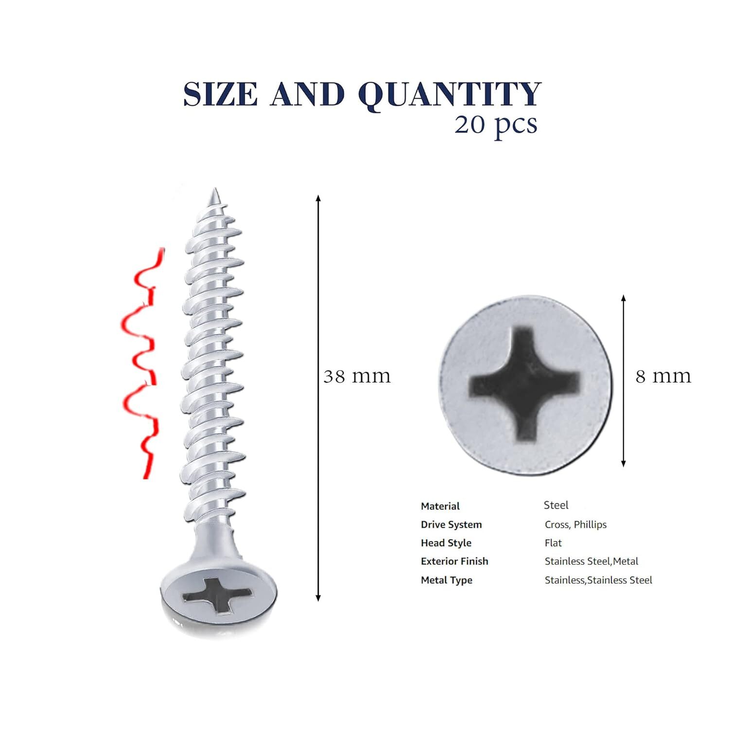 Hession #8 x 1-1/2 Inch Silver Wood Screws Self Tapping Scrwes Bugle Head