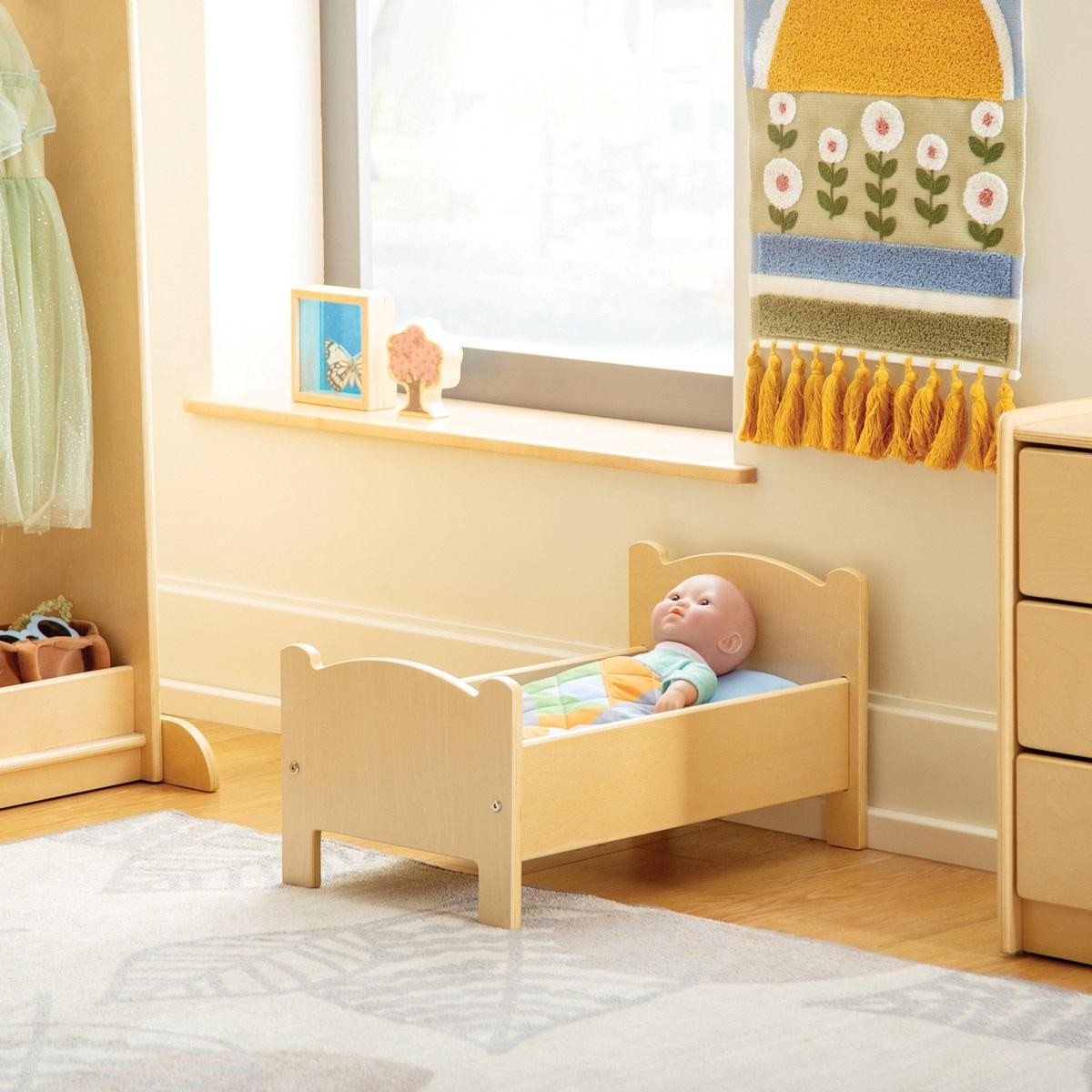 Kaplan Early Learning Wooden Doll Bed with Bedding