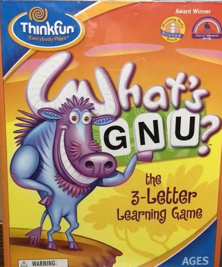 THINKFUN WHAT’S GNU? The 3-Letter Award Winning Learning Game Ages 5+ NWT