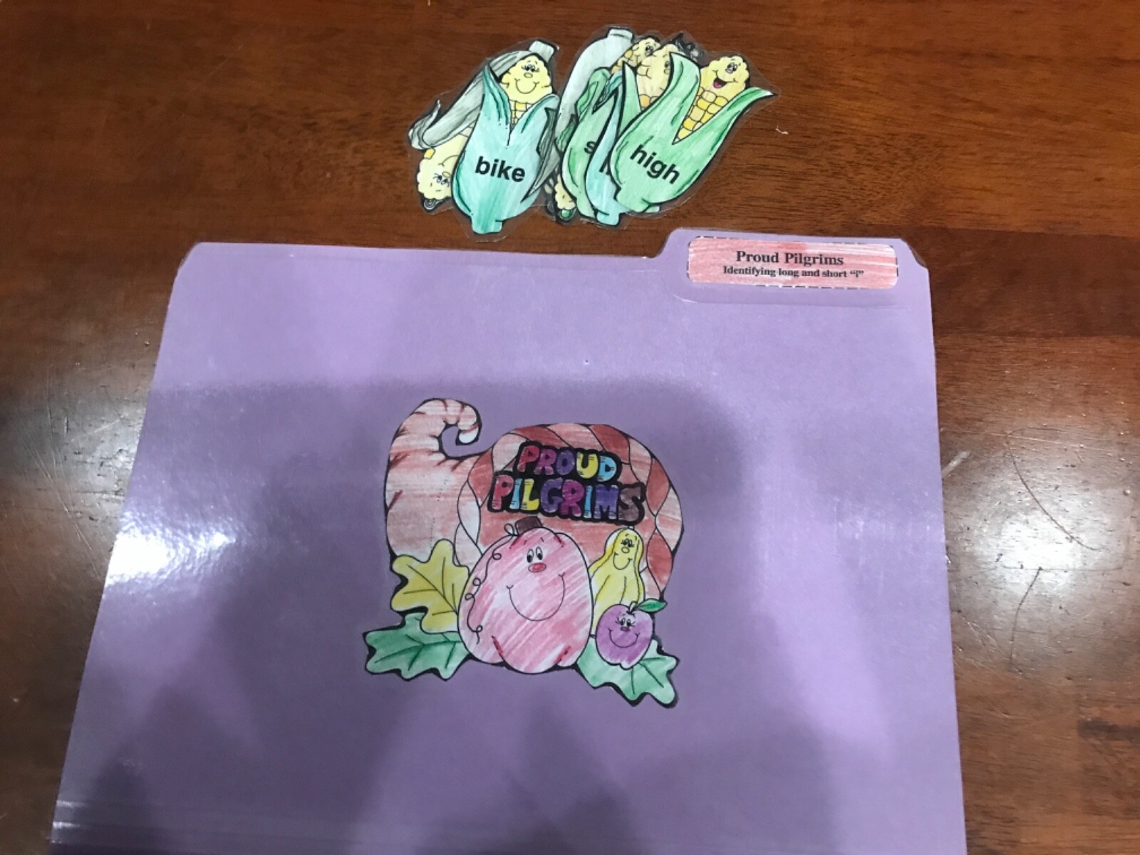 Proud Pilgrims! Long short”I” sounds 1st grade language arts file folder game