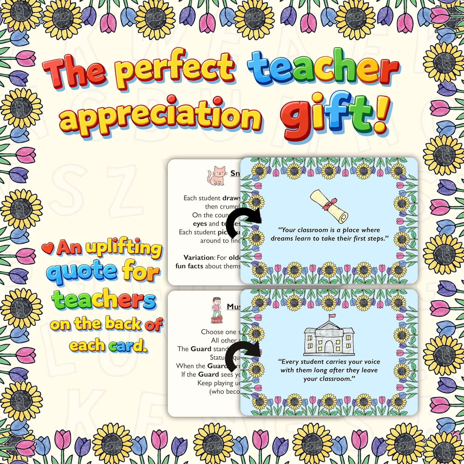 35 Classic Group Classroom Game Cards with Inspirational Teacher Affirmations on
